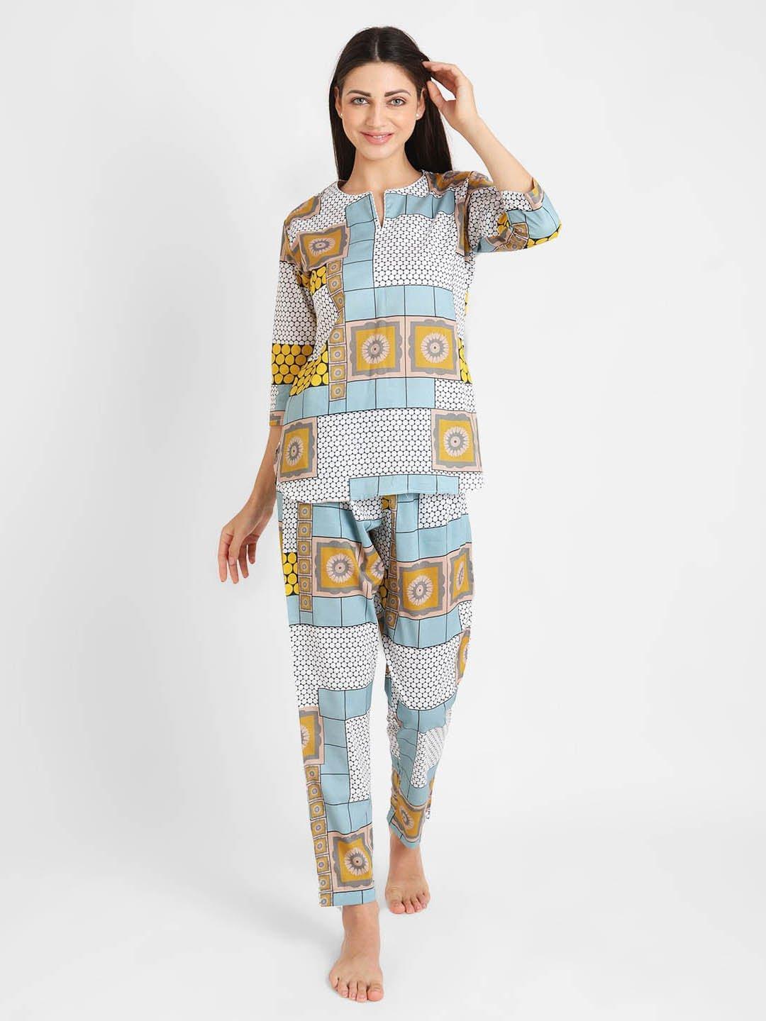 Blocks Printed Nightsuit Set for Women