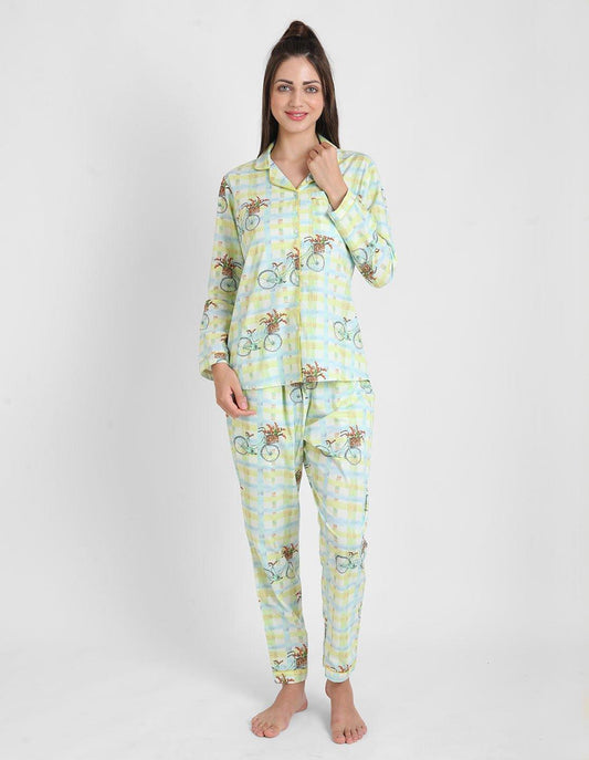 Bi-Cycle Checks Printed Nightsuit Set for Women