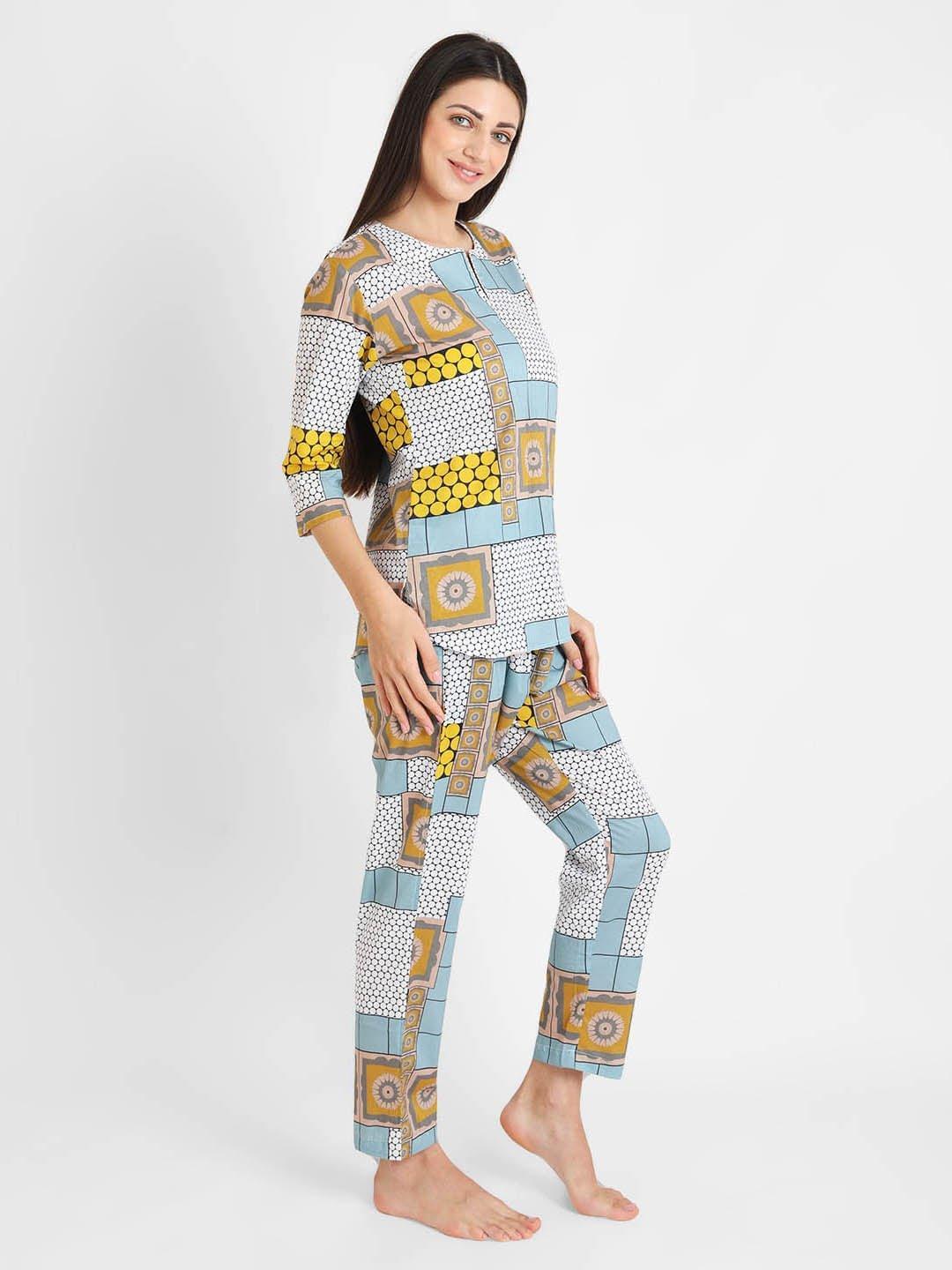 Blocks Printed Nightsuit Set for Women