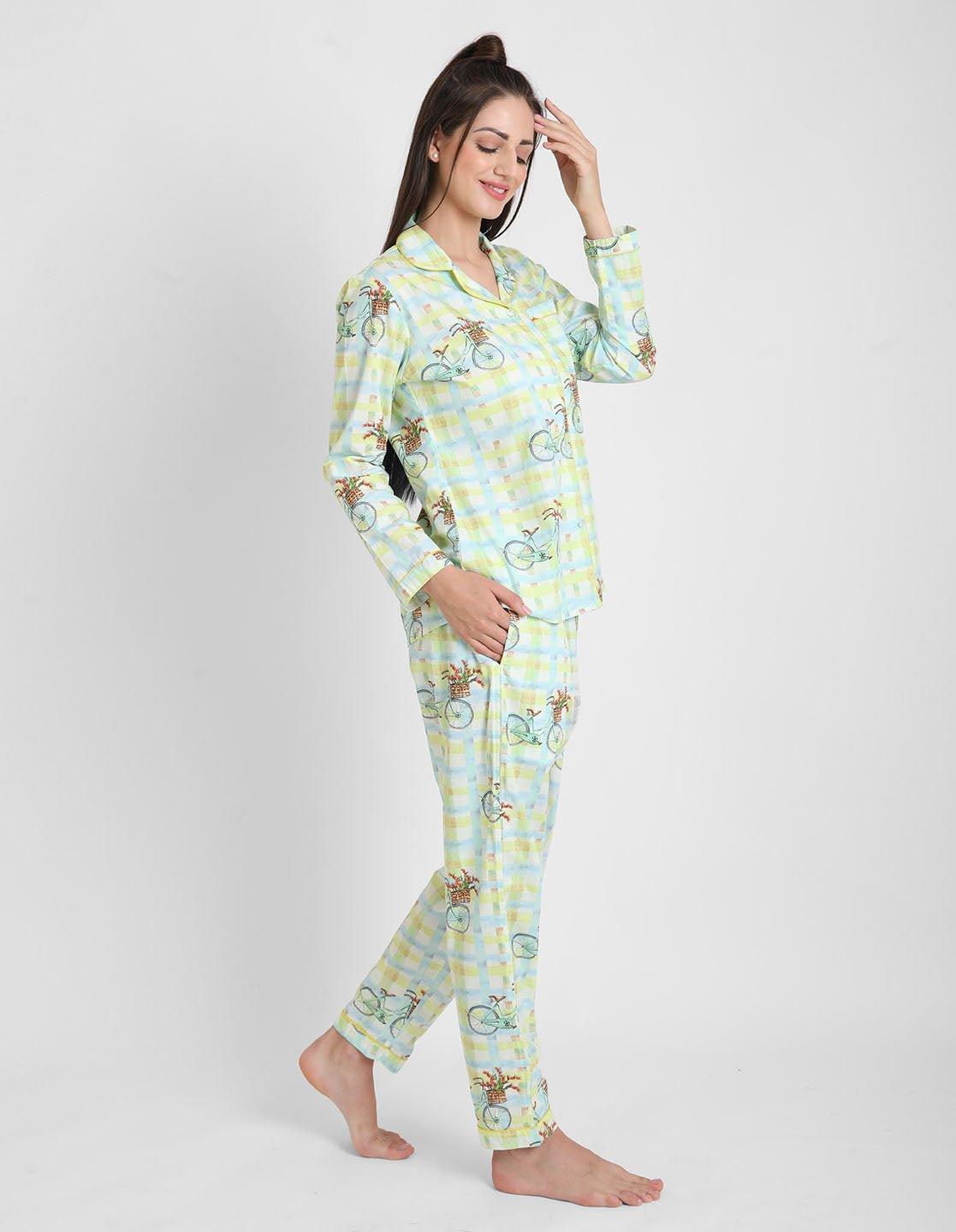 Bi-Cycle Checks Printed Nightsuit Set for Women