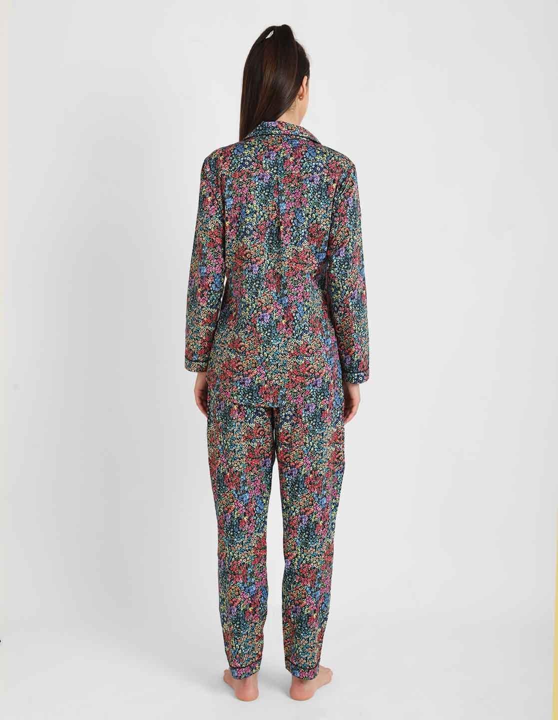 Black Floral Printed Nightsuit Set for Women