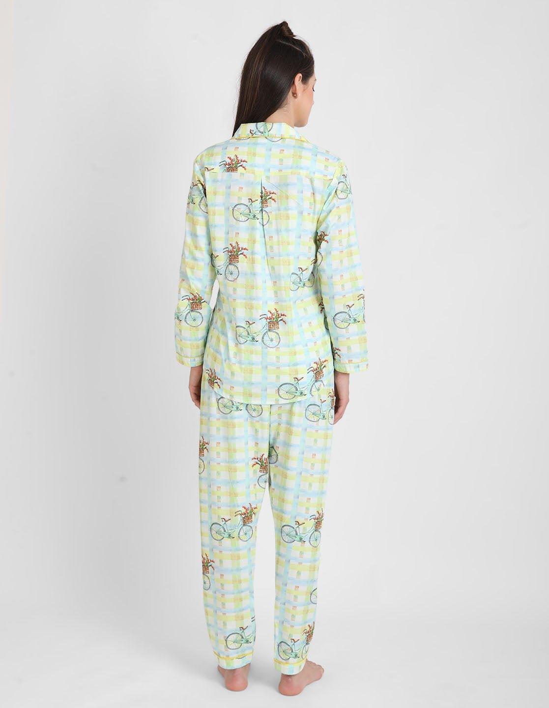 Bi-Cycle Checks Printed Nightsuit Set for Women