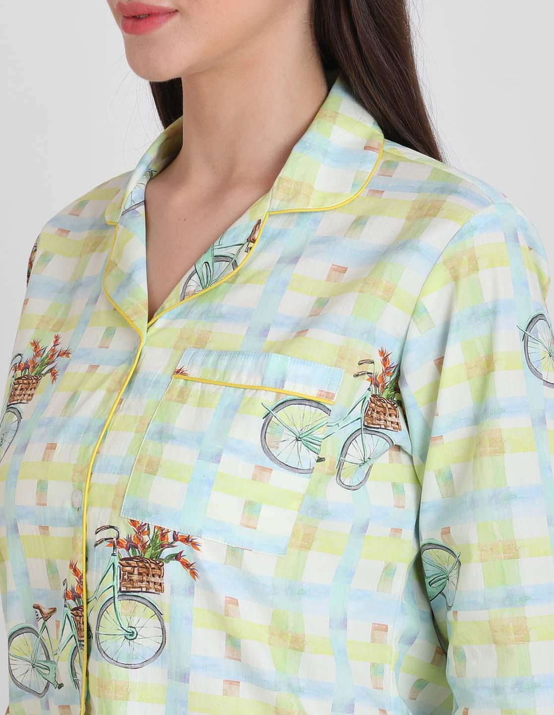 Bi-Cycle Checks Printed Nightsuit Set for Women