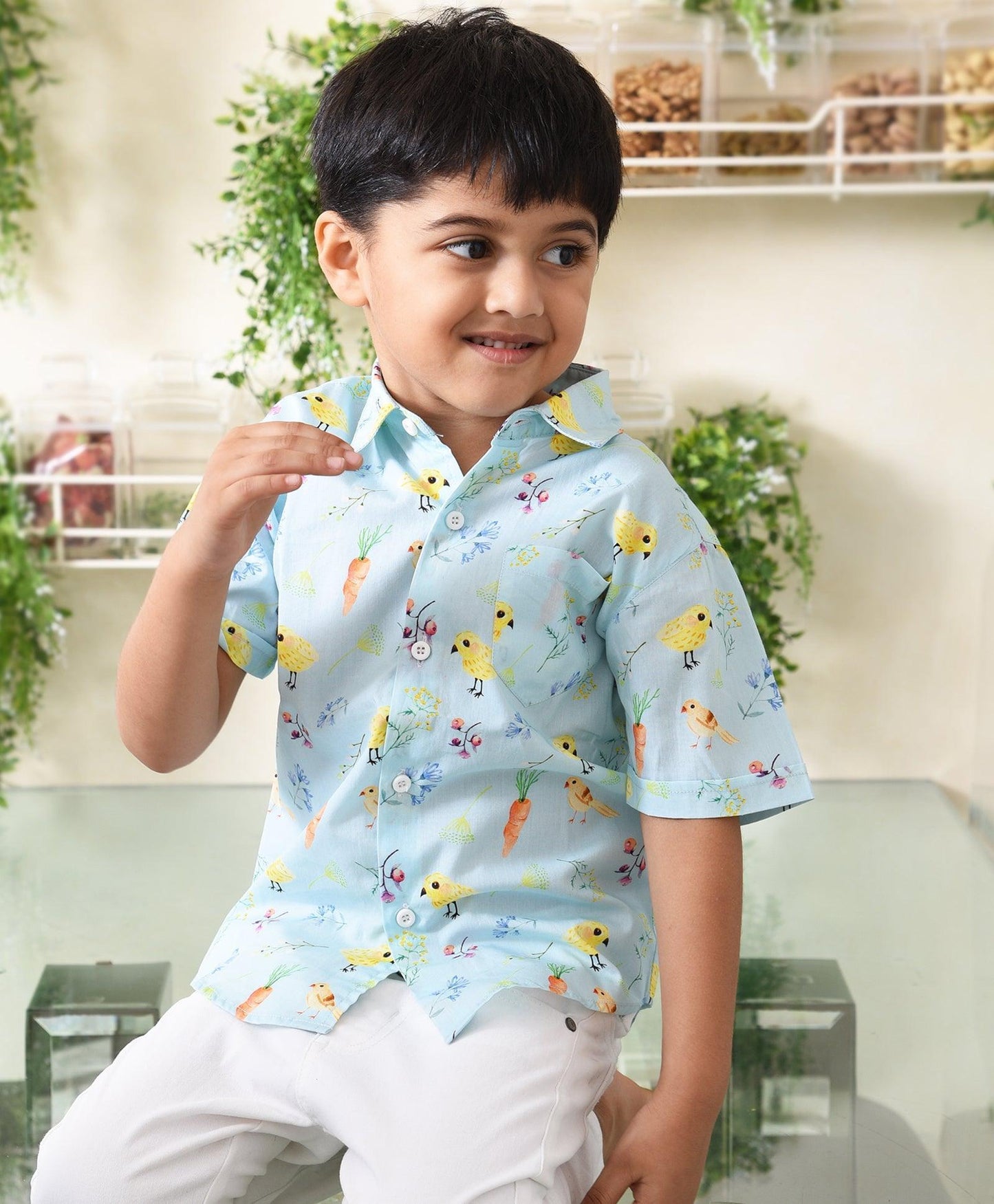 Bird Printed Half Sleeve Shirt