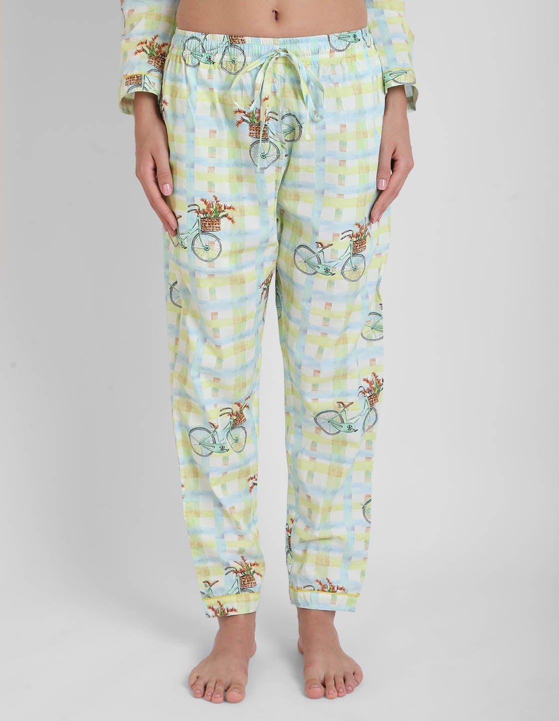 Bi-Cycle Checks Printed Nightsuit Set for Women