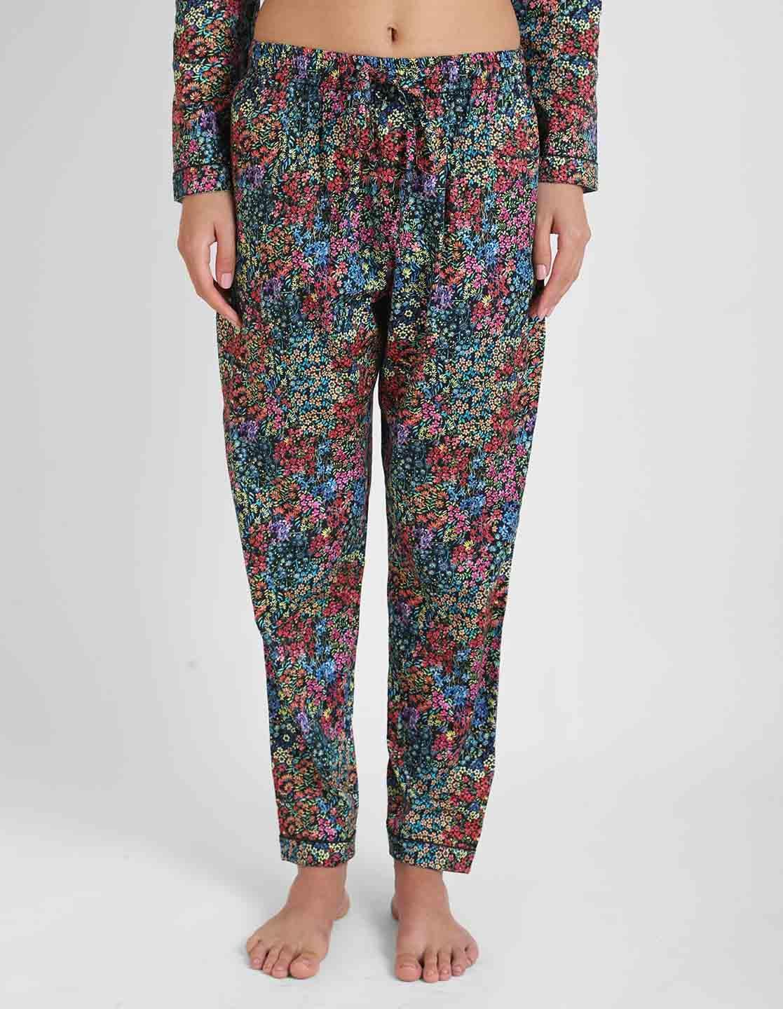 Black Floral Printed Nightsuit Set for Women