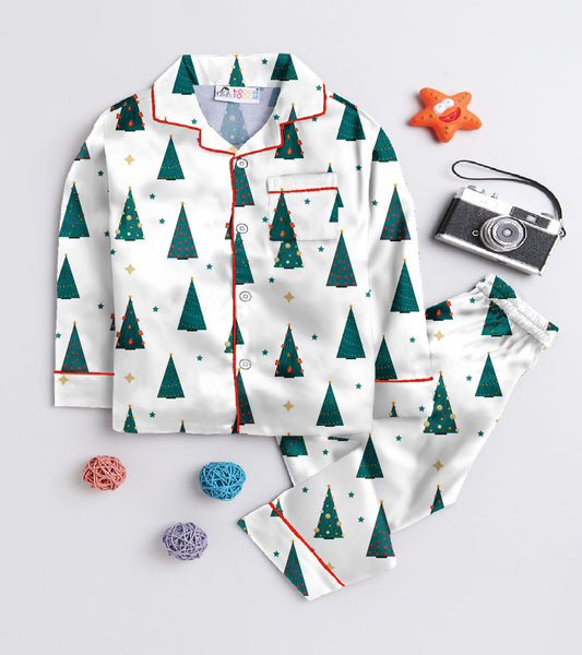 Christmas Theme Tree Santa Pure Cotton Printed Nightsuit Sets
