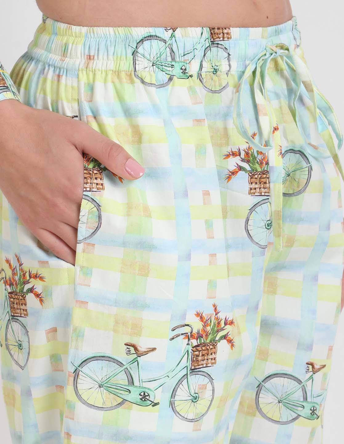 Bi-Cycle Checks Printed Nightsuit Set for Women