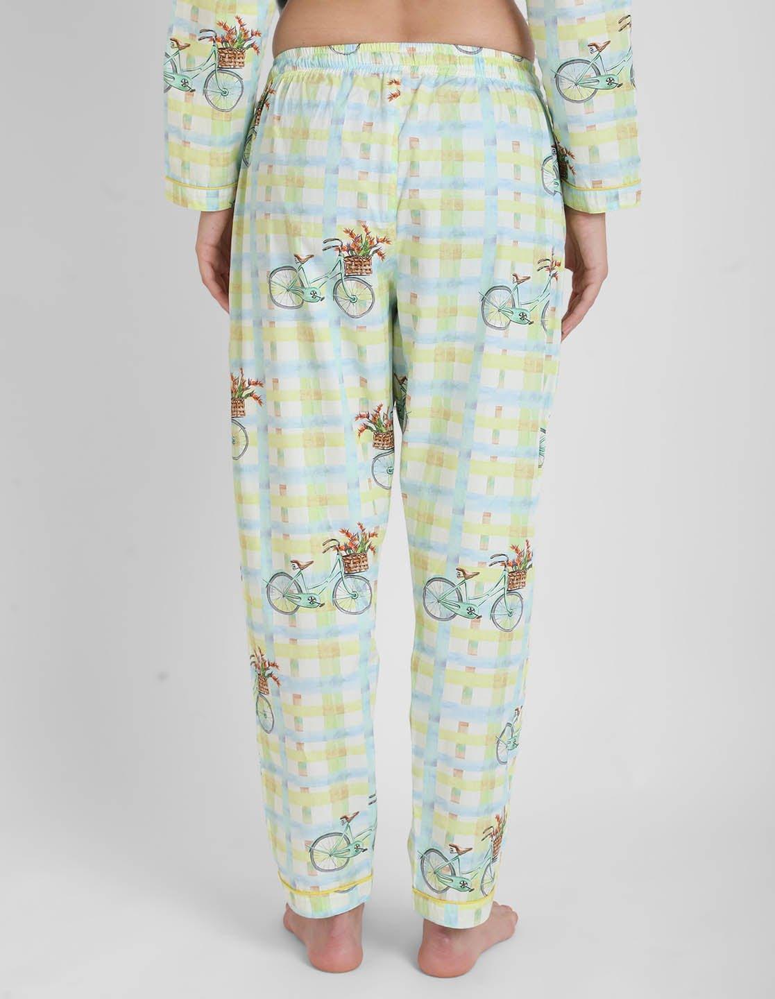 Bi-Cycle Checks Printed Nightsuit Set for Women