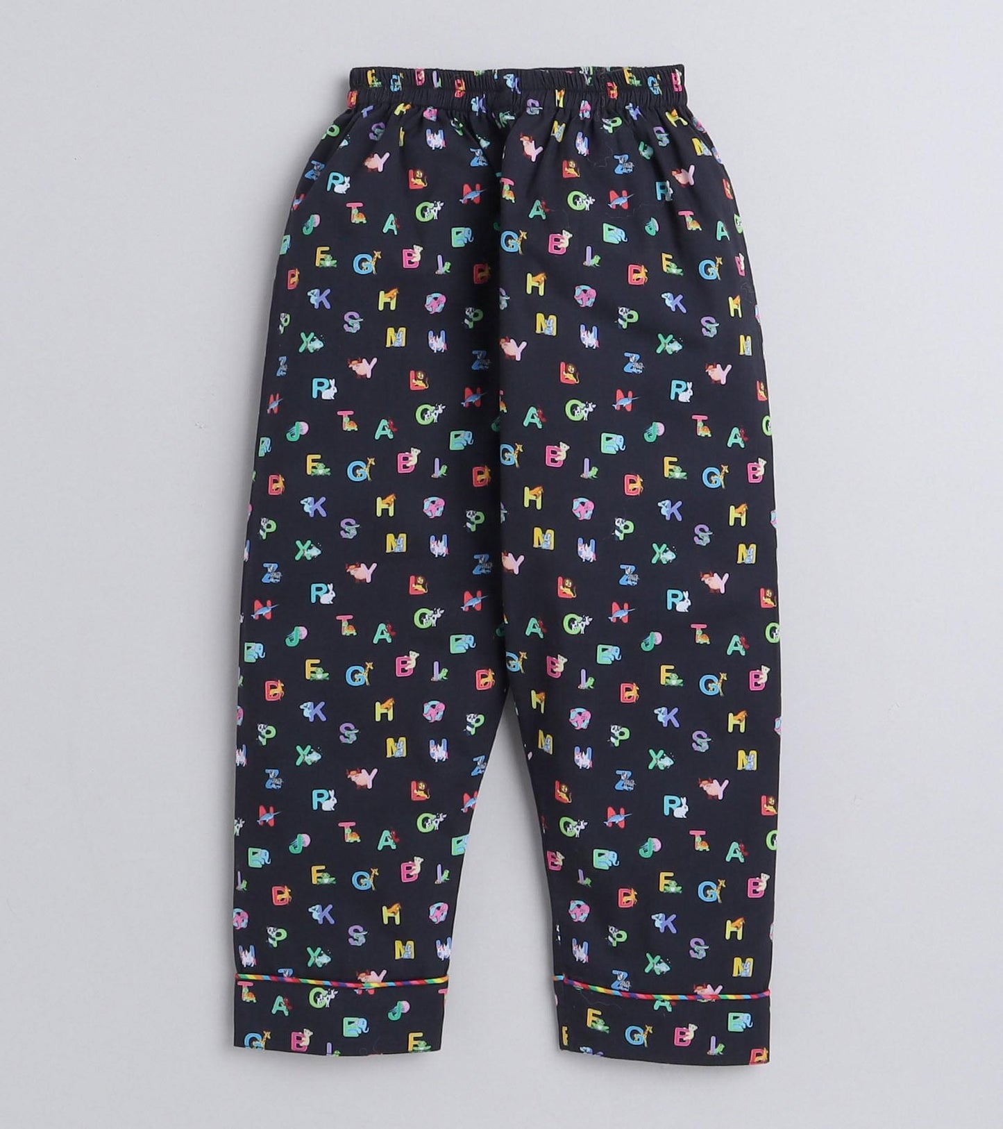 ABCD Black Printed Girls Nightsuit Set