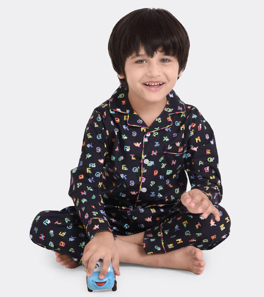 ABCD Black Printed Boys Nightsuit Set