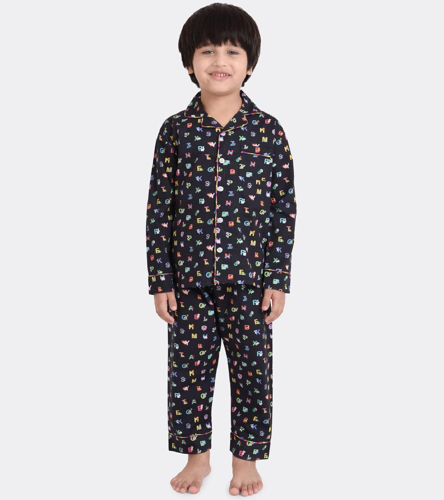 ABCD Black Printed Boys Nightsuit Set