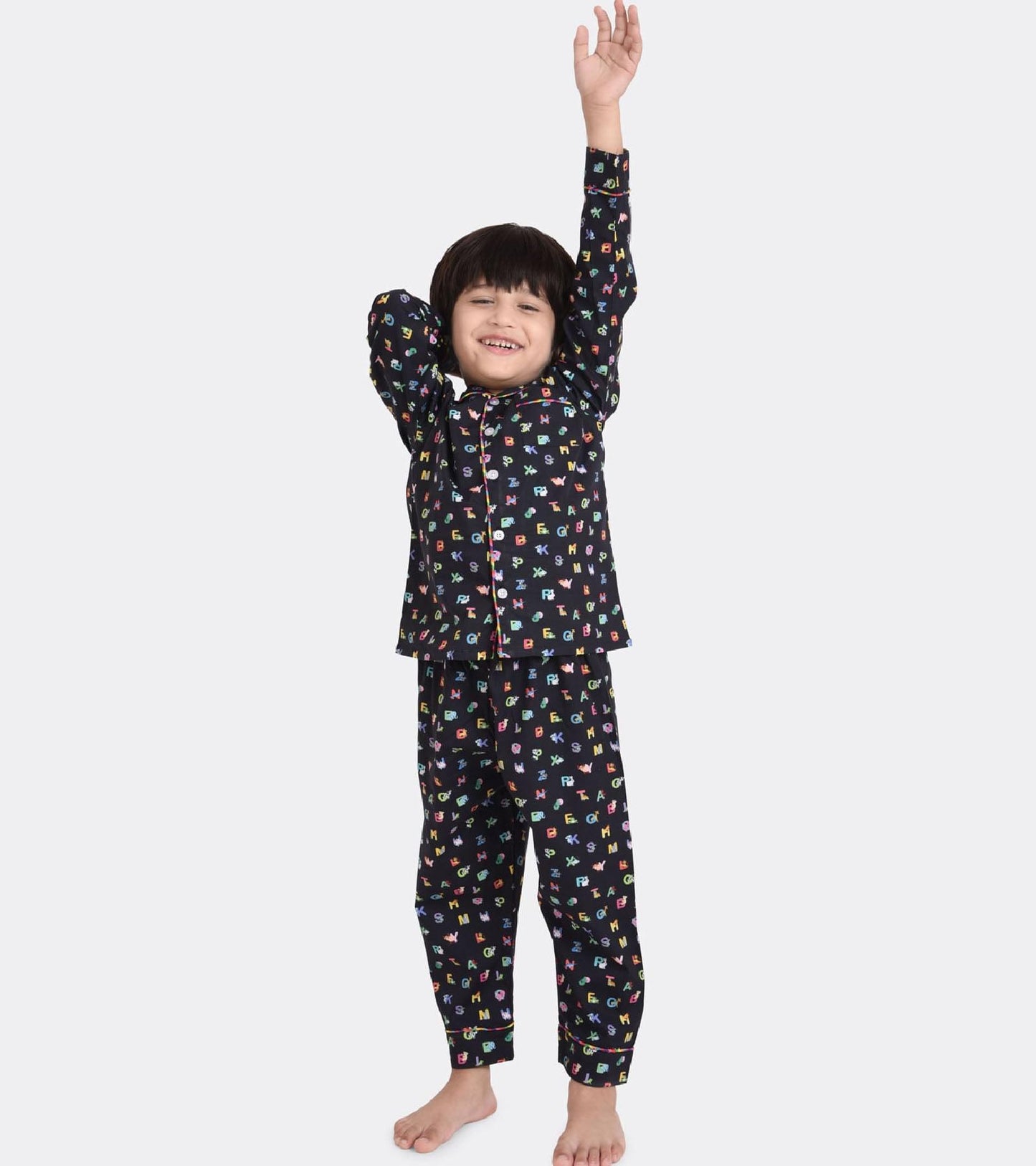 ABCD Black Printed Boys Nightsuit Set