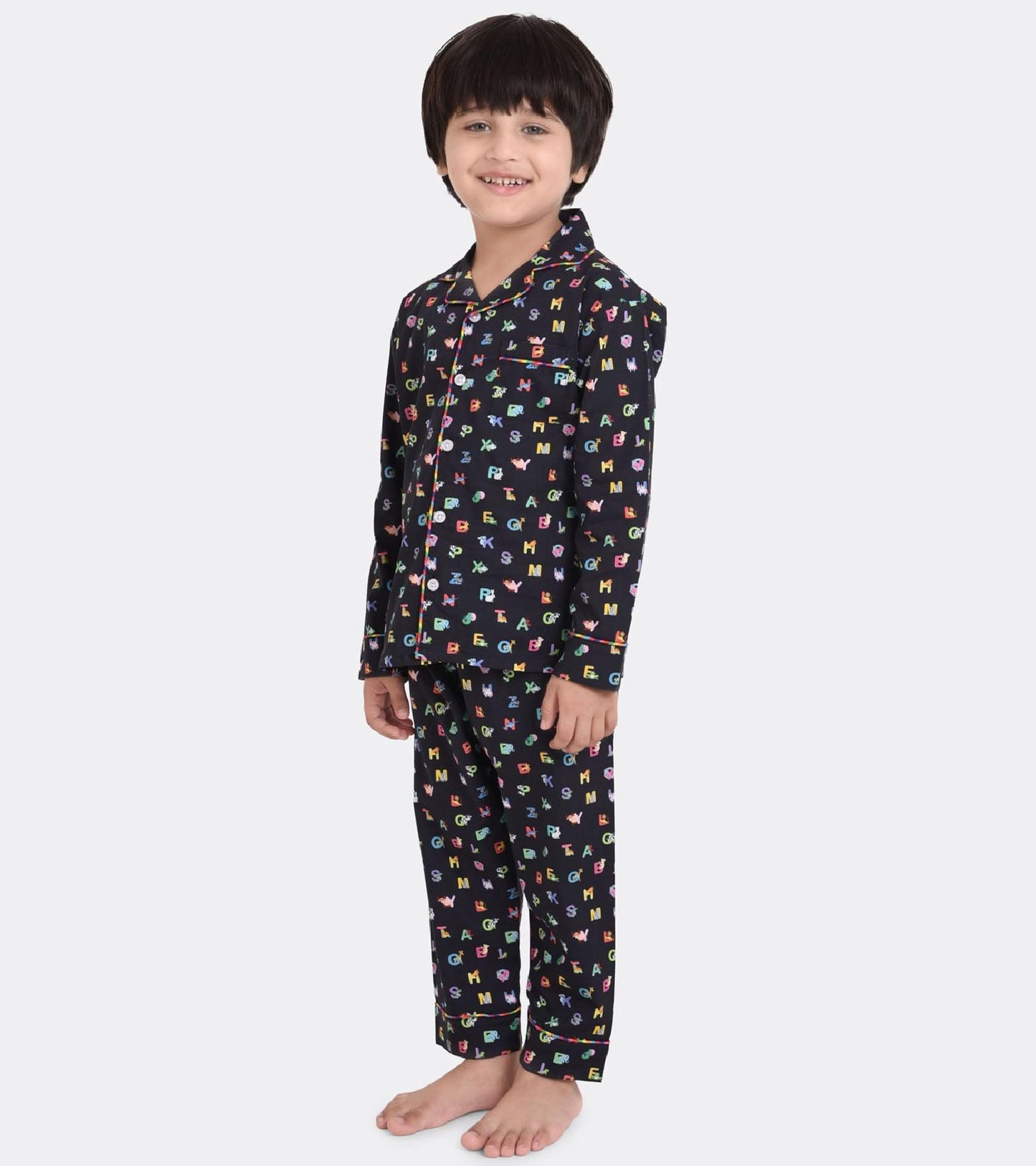 ABCD Black Printed Boys Nightsuit Set