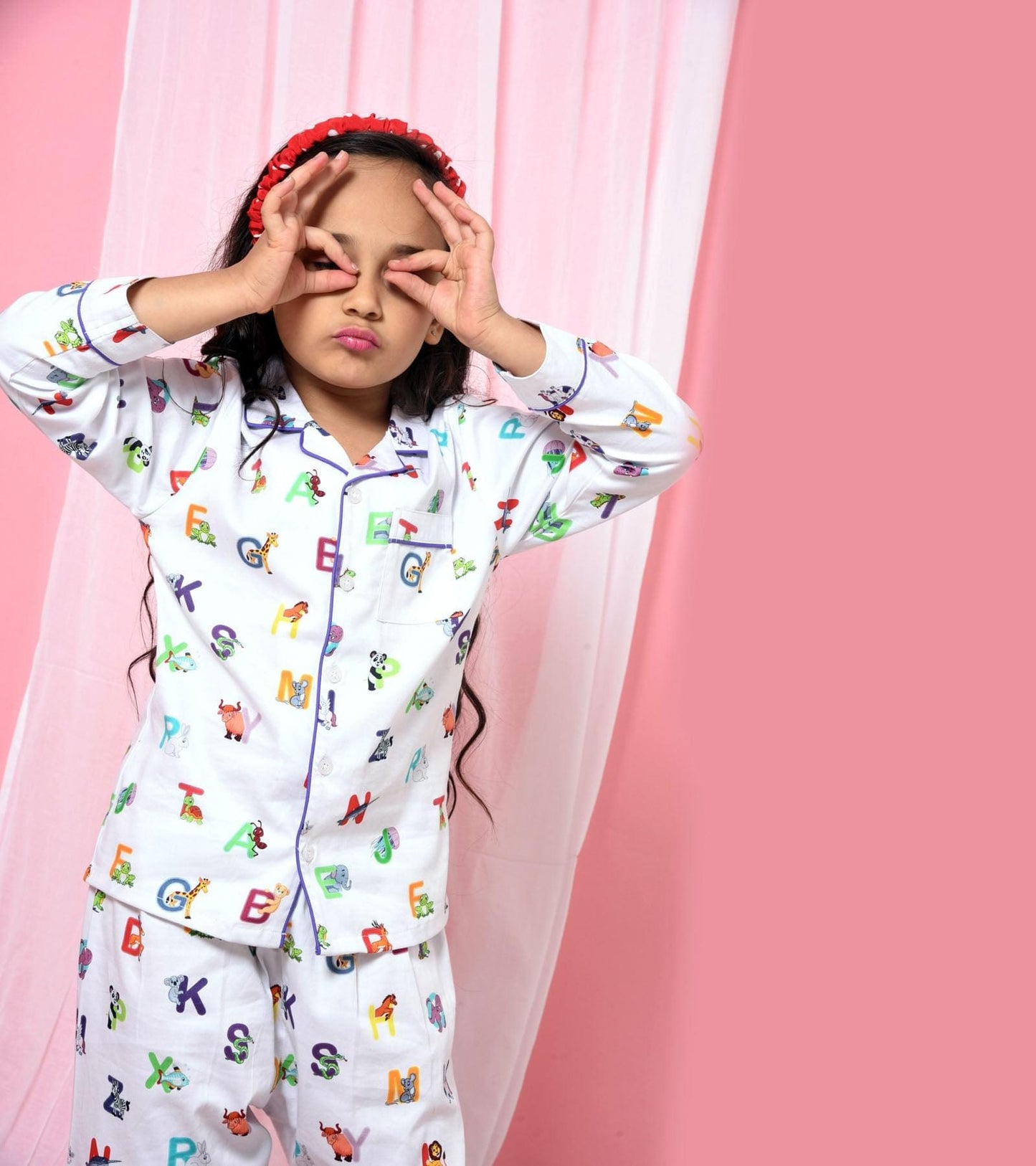 ABC White Printed Girls Nightsuit Set