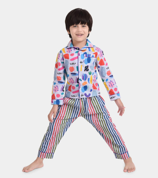 Abstract Stripe Printed Boys Nightsuit Set