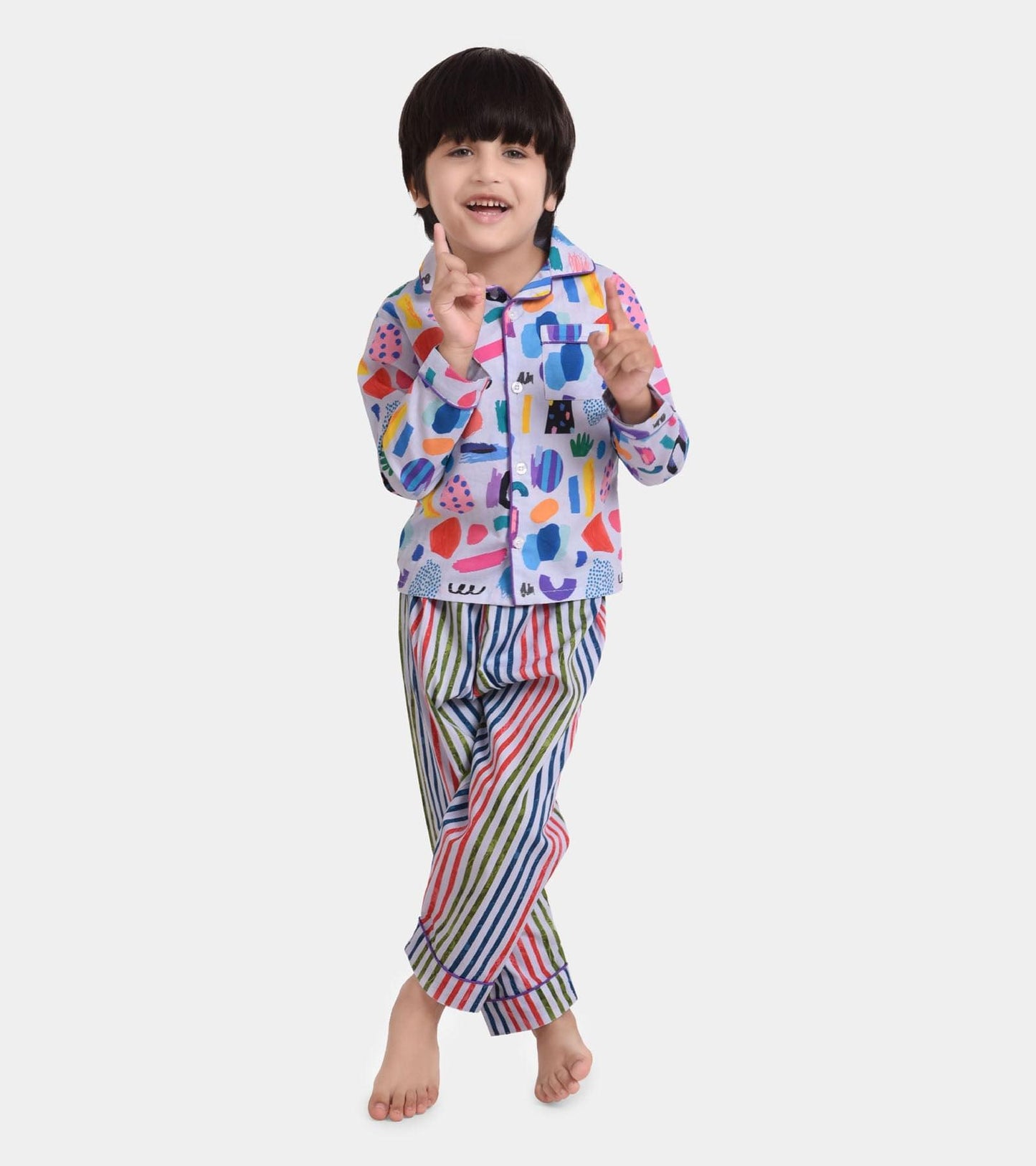 Abstract Stripe Printed Boys Nightsuit Set