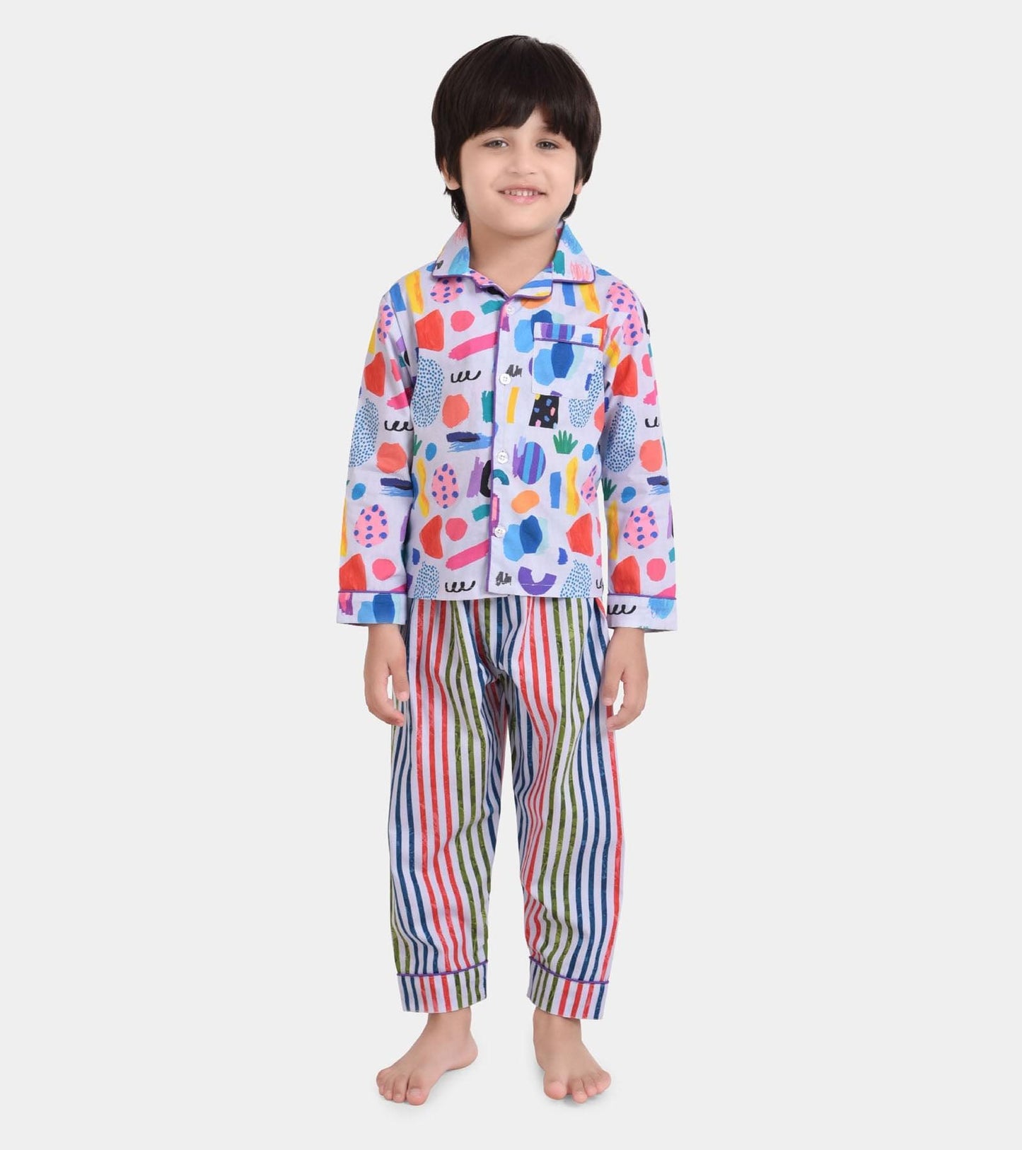 Abstract Stripe Printed Boys Nightsuit Set