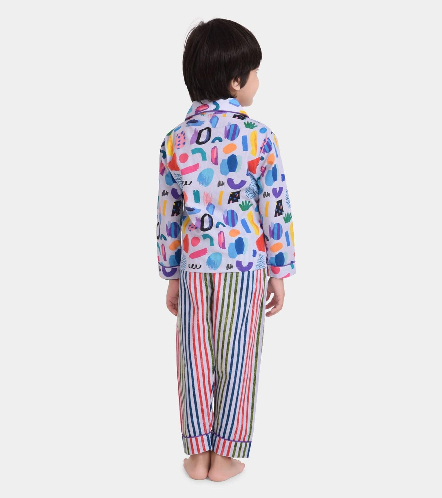 Abstract Stripe Printed Boys Nightsuit Set