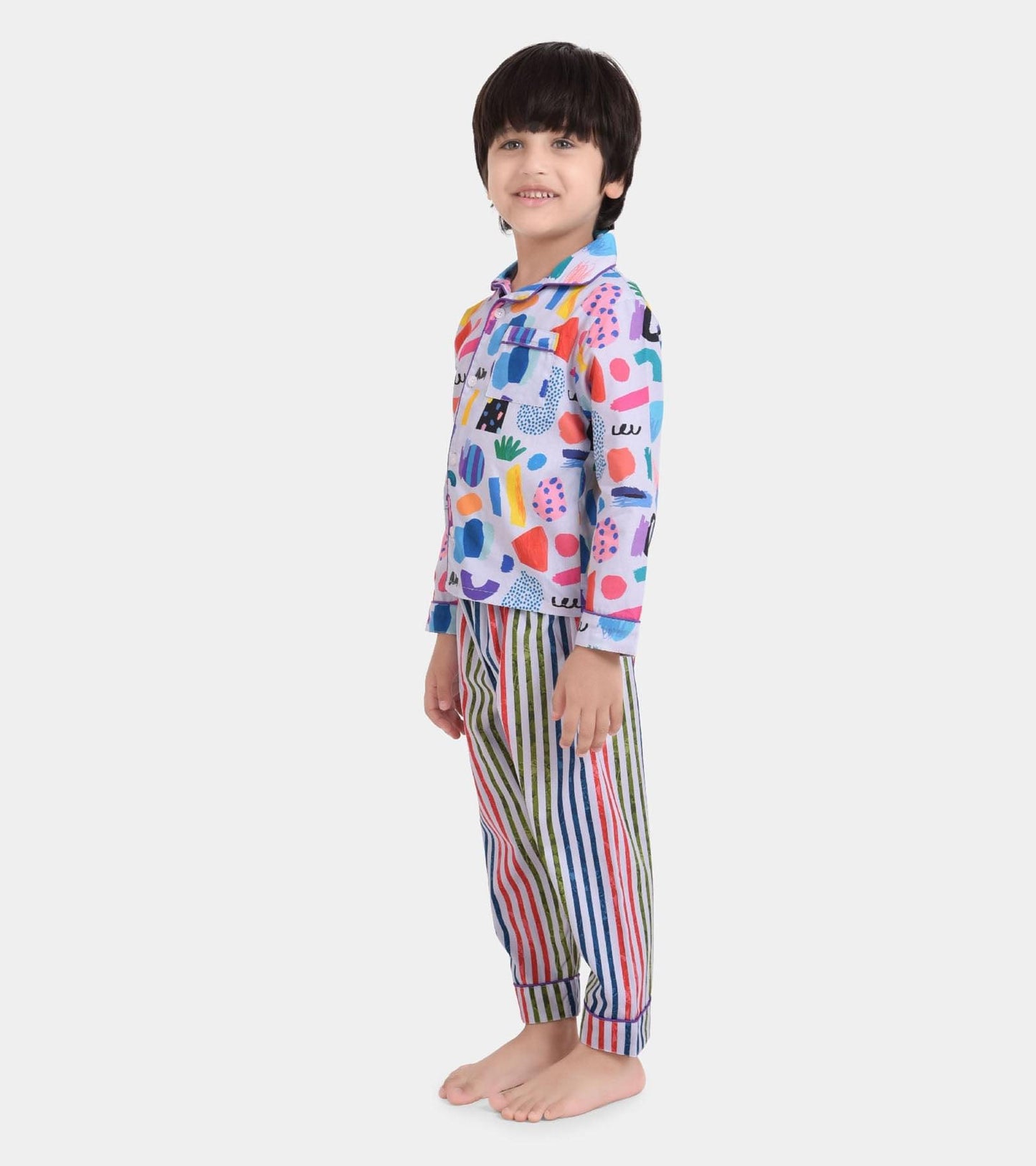 Abstract Stripe Printed Boys Nightsuit Set