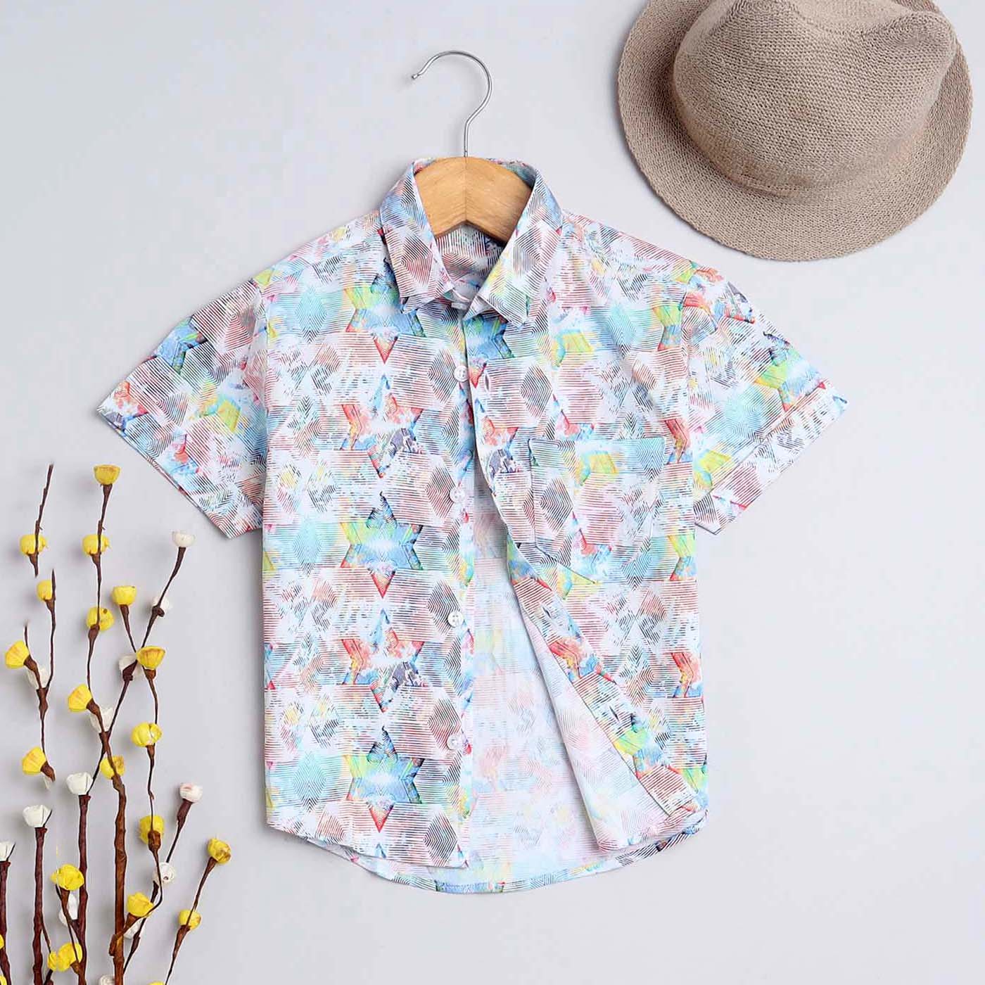 Star Print Pure Cotton Half Sleeve Shirt For Boys