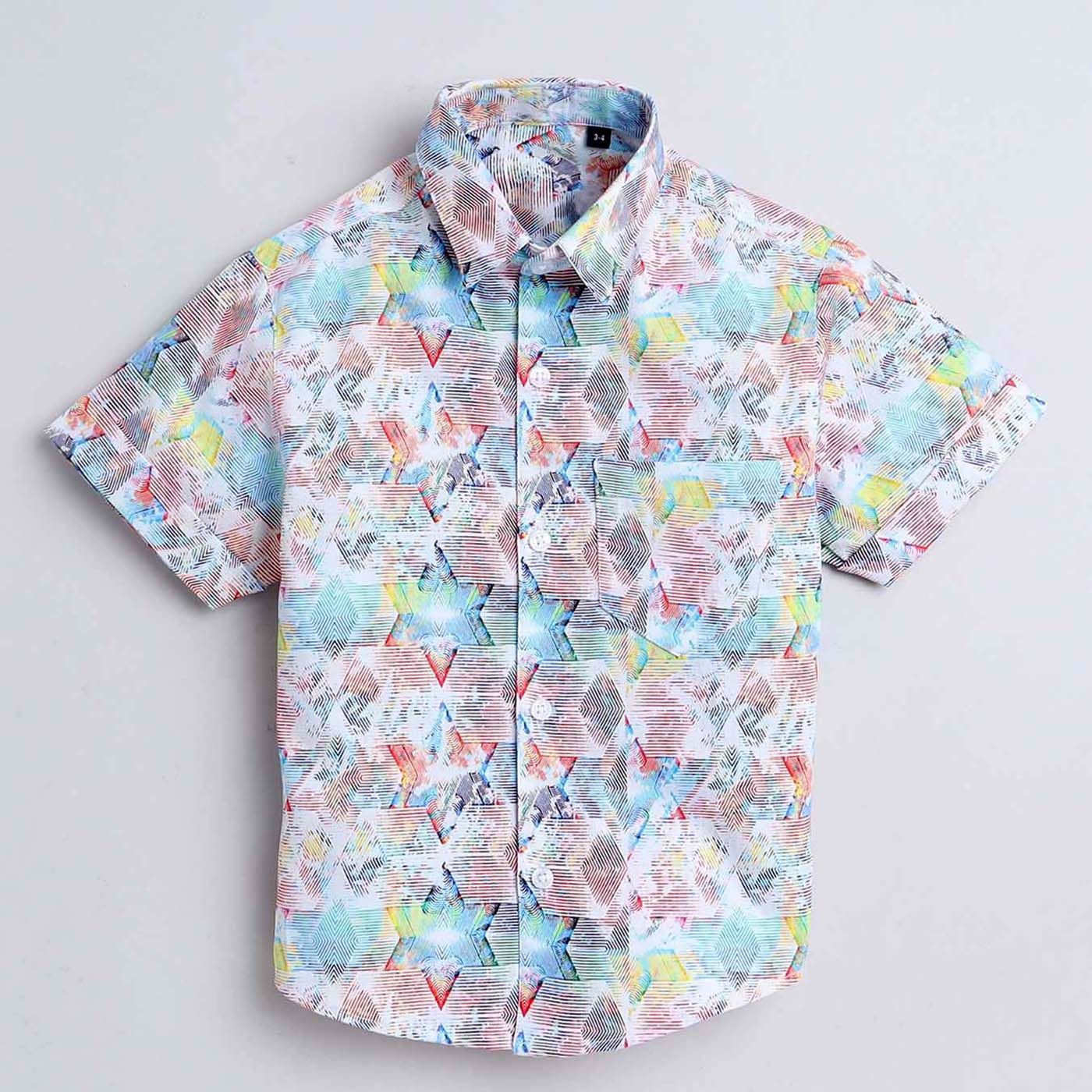 Star Print Pure Cotton Half Sleeve Shirt For Boys