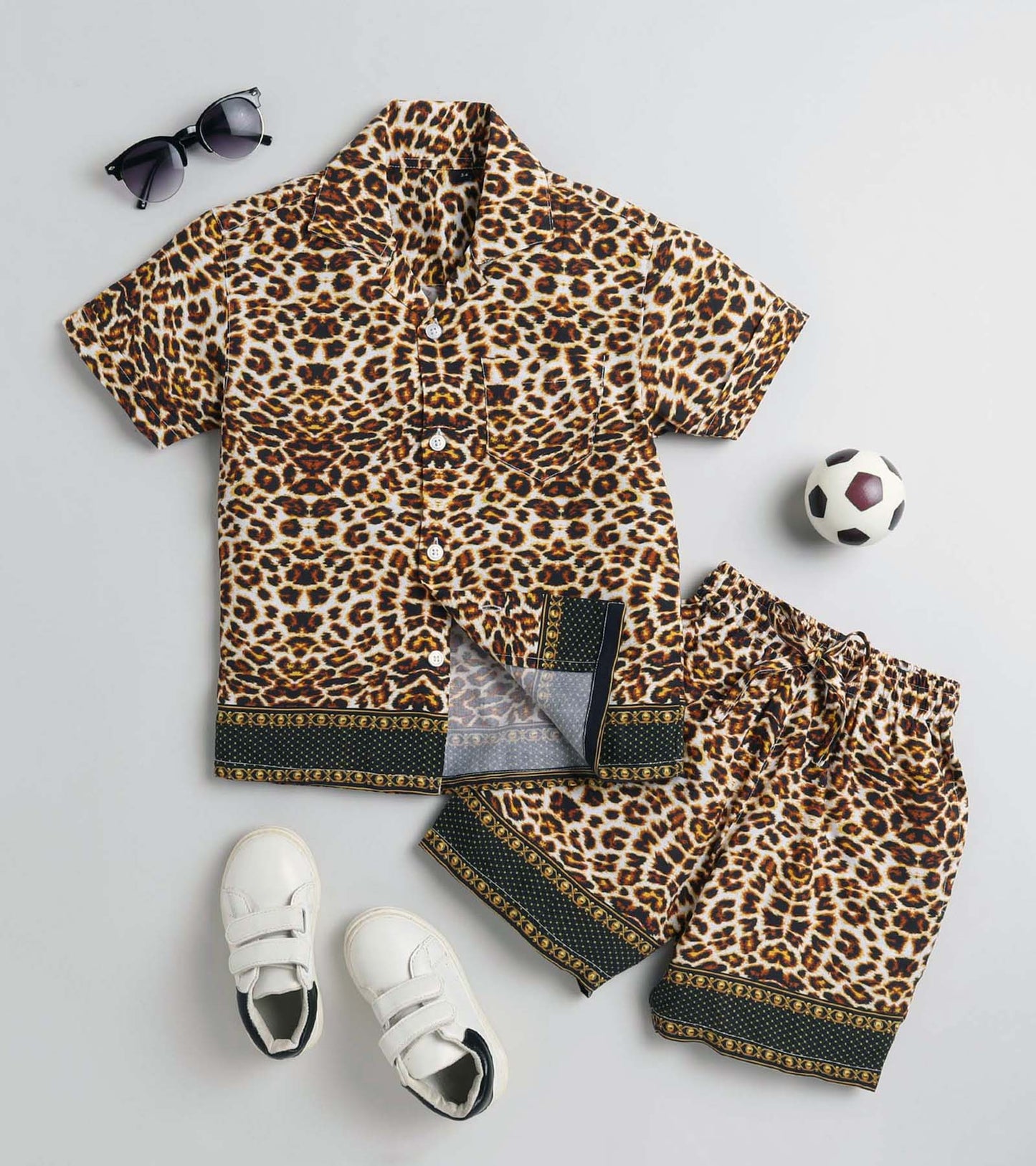Back Motif Leopard Printed Boys Co ord Set