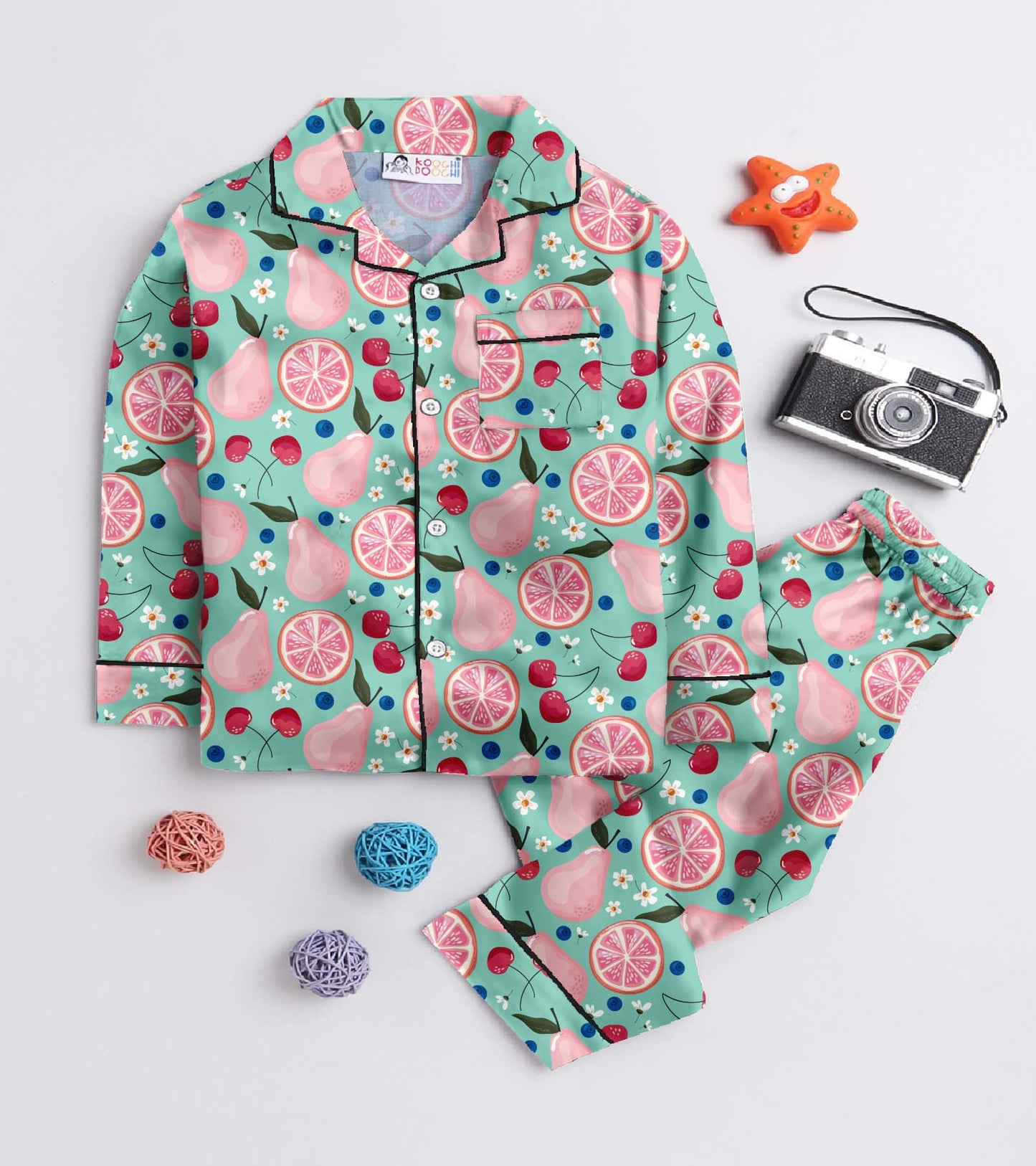 Beauty Fruit Printed Girls Pure Cotton Nightsuit Set