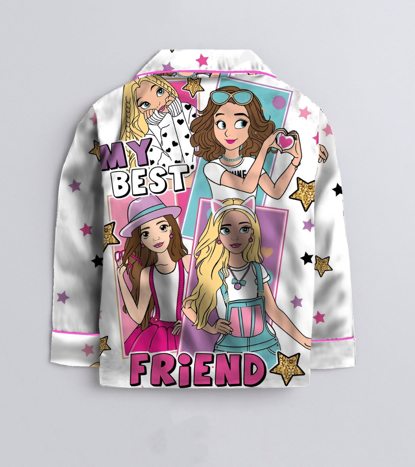 Best Friend Printed Girls Pure Cotton Nightsuit Set