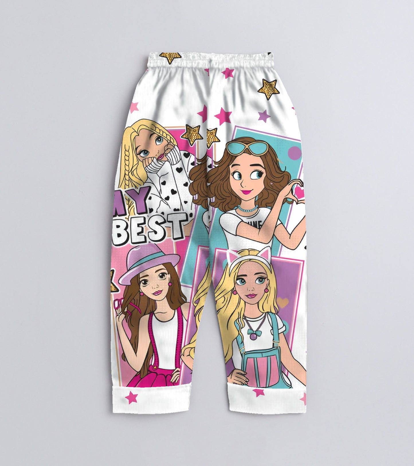 Best Friend Printed Girls Pure Cotton Nightsuit Set