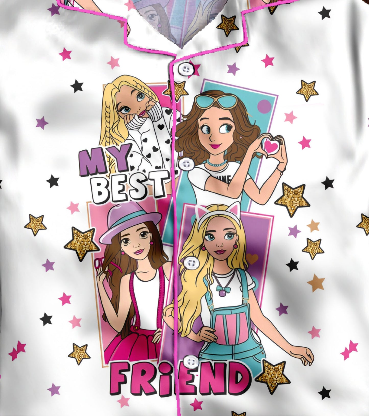 Best Friend Printed Girls Pure Cotton Nightsuit Set