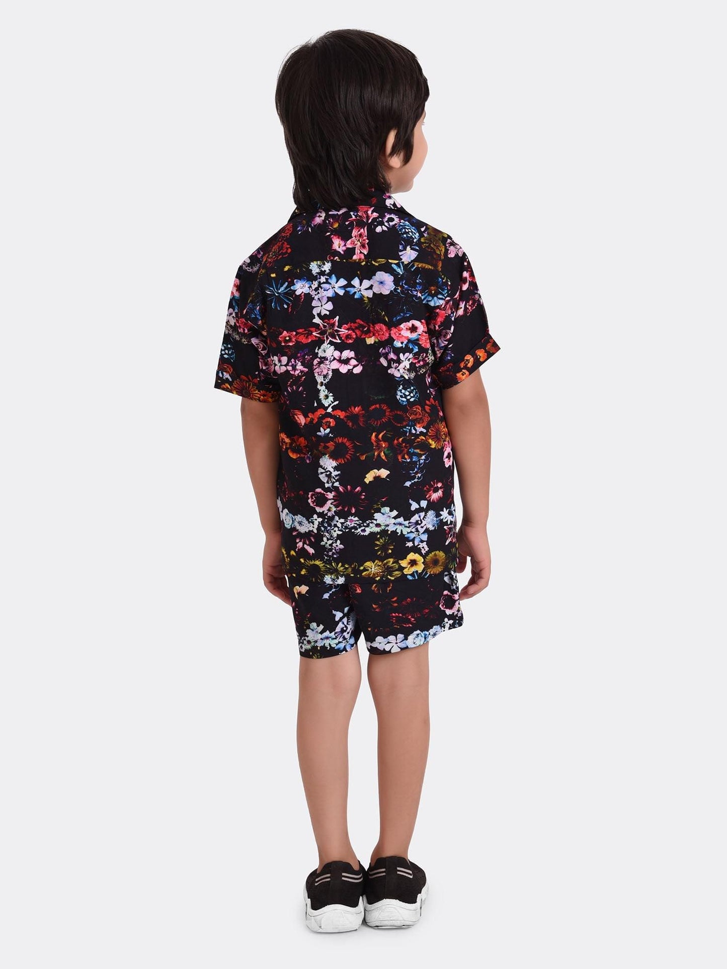 Black Floral Printed Cord Set for Boys