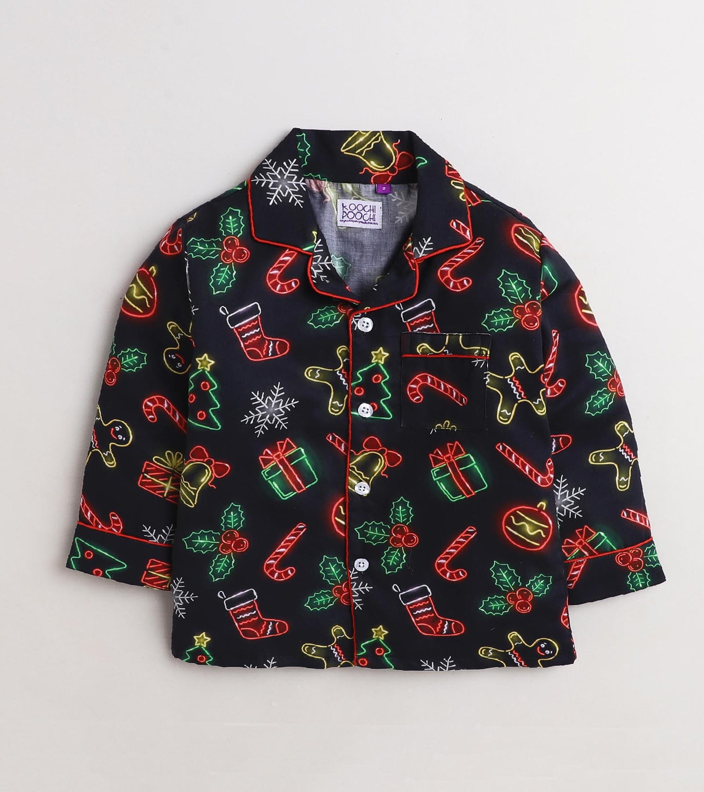 Black Printed Christmas Gift Nightsuit Set