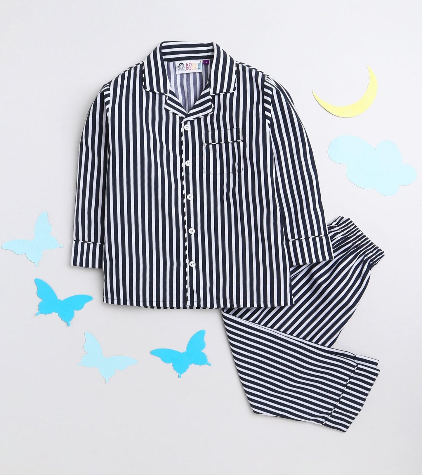 Black Stripe Printed Night Suit Set