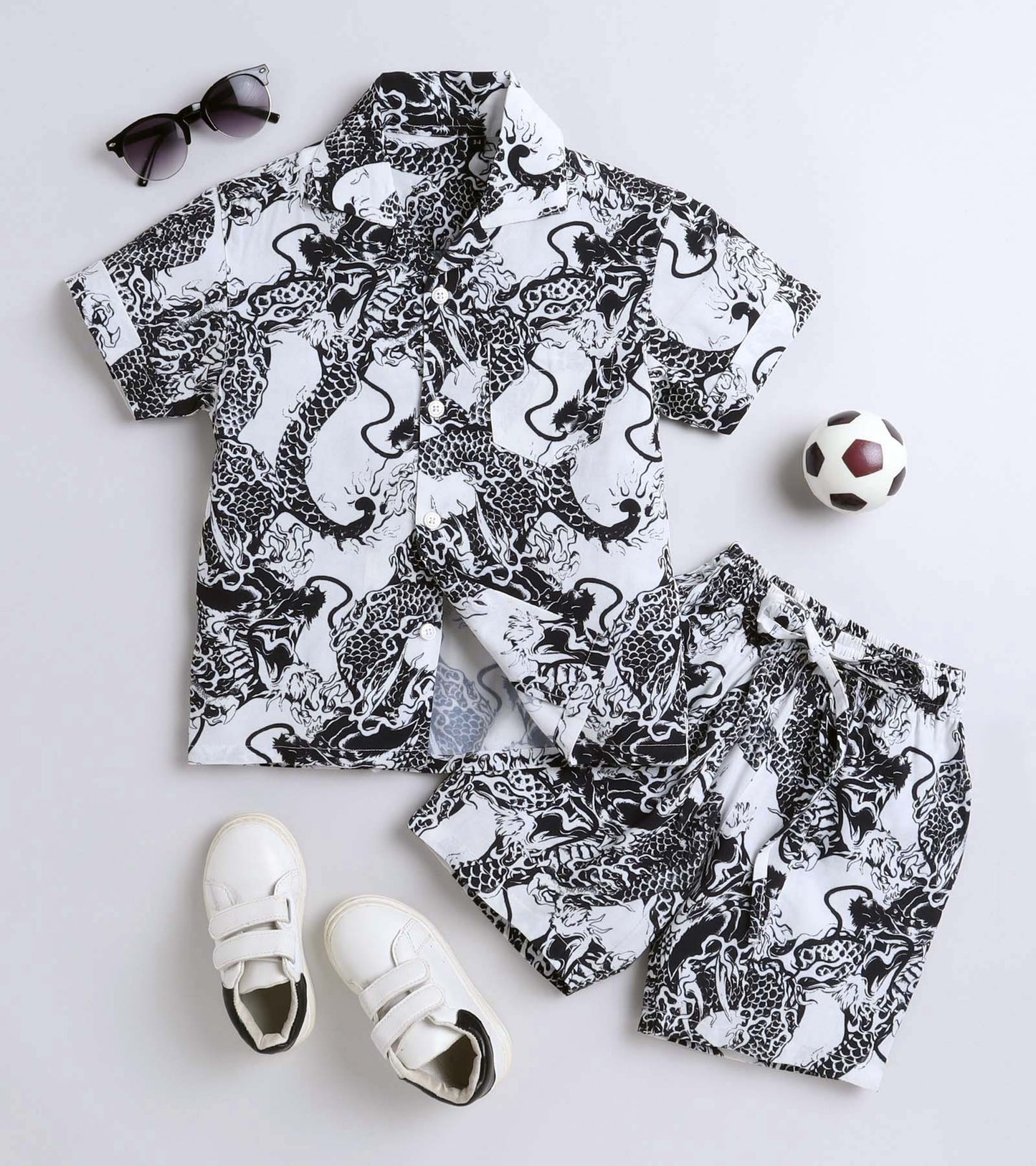 Black and White Tiger Printed Boys Co ord Set