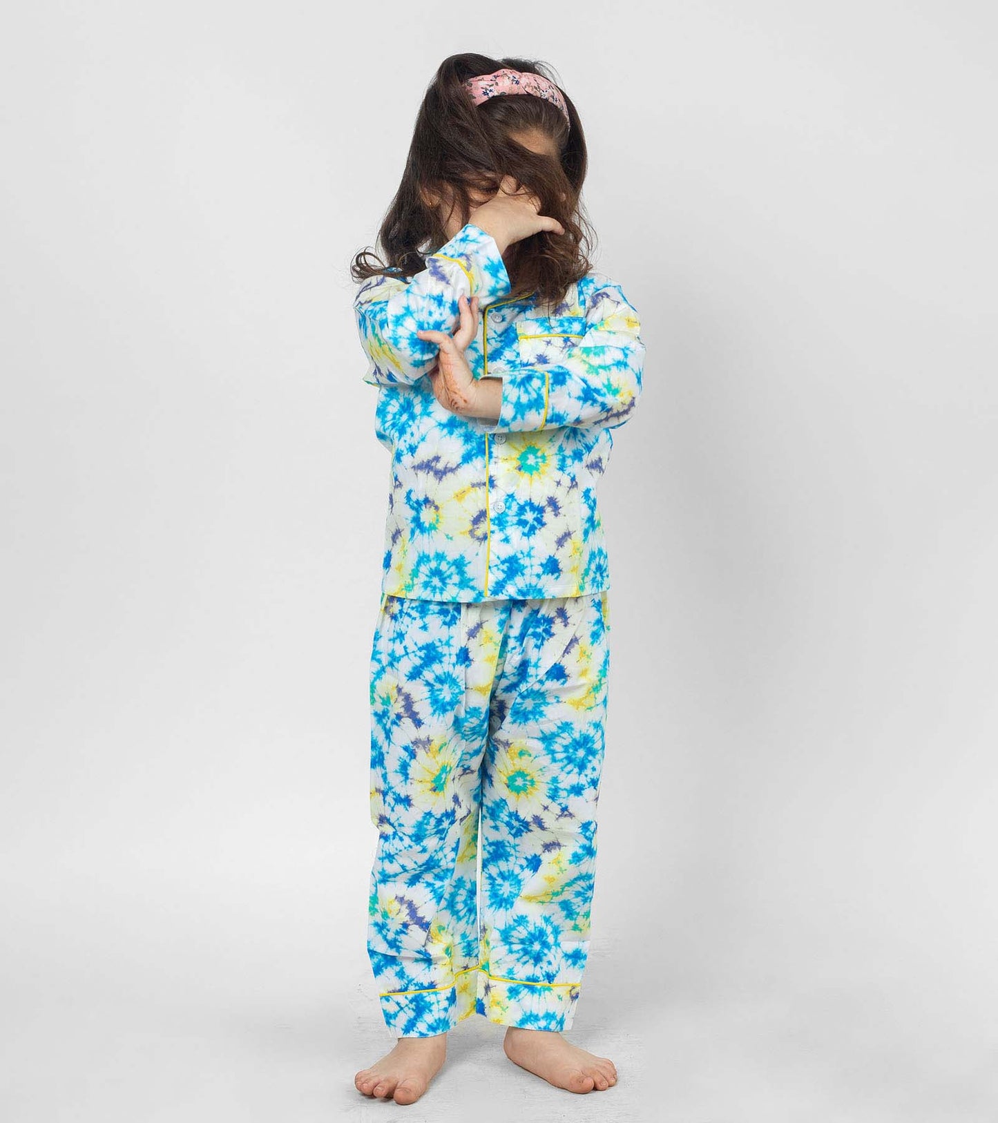 Blue Tie Dye Printed Girls Nightsuit Set