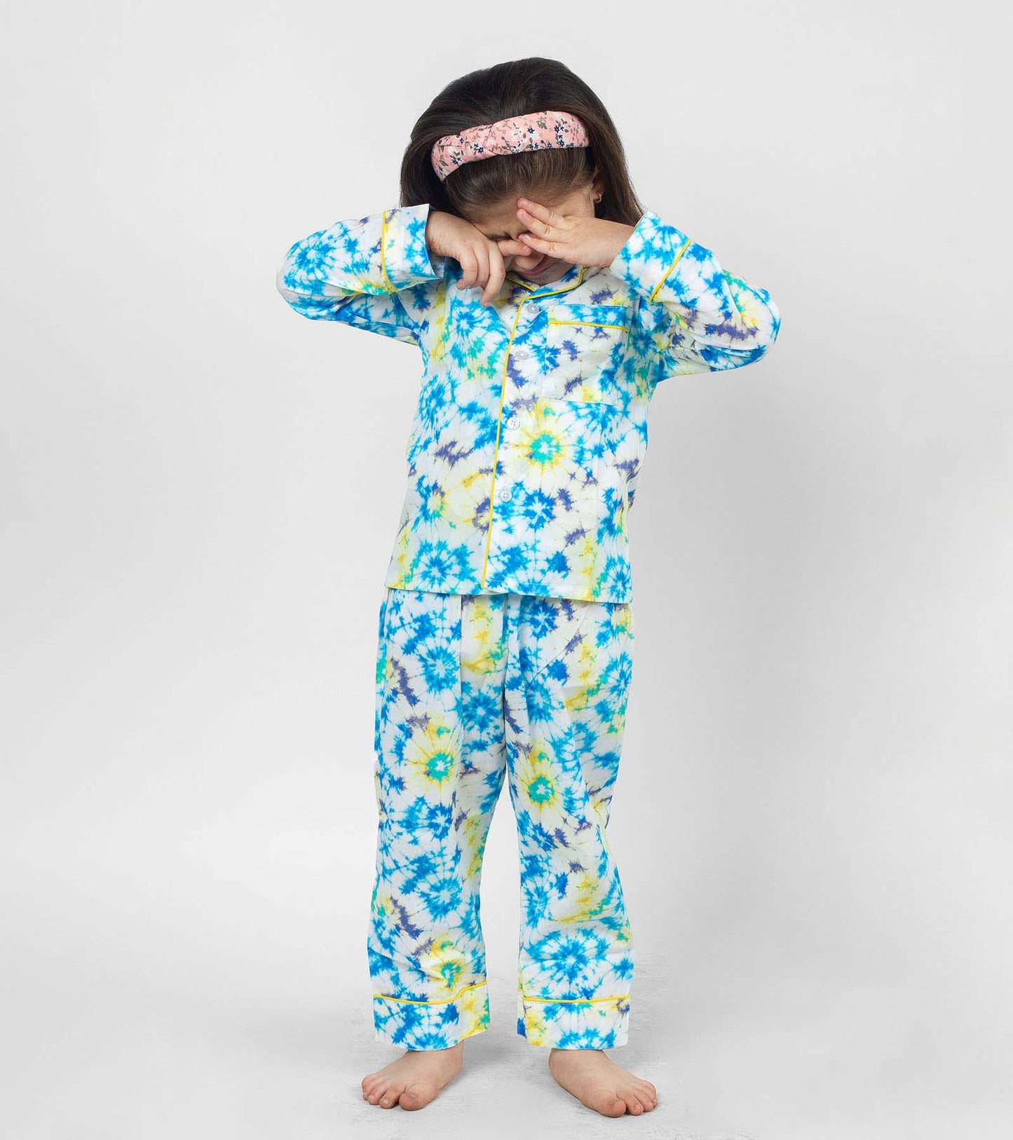 Blue Tie Dye Printed Girls Nightsuit Set