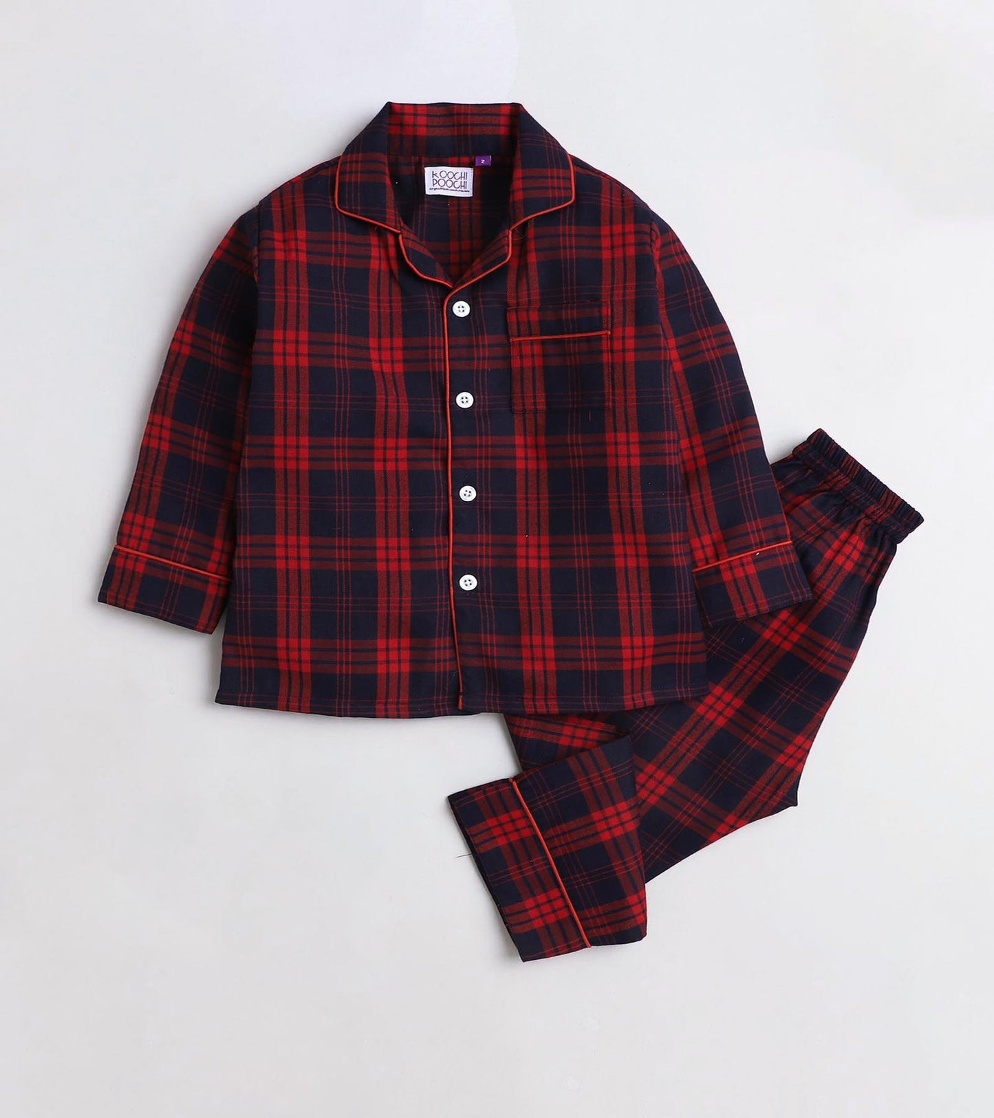 Blue and Red Checks Printed Nightsuit Set