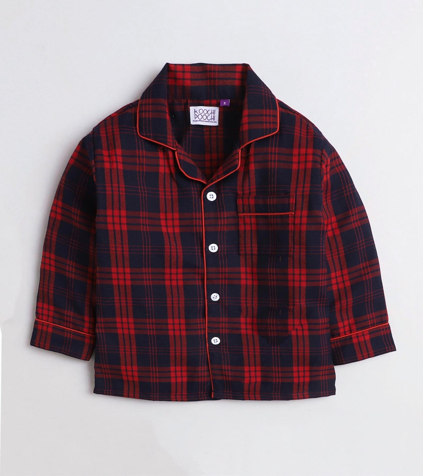 Blue and Red Checks Christmas Printed Nightsuit Set