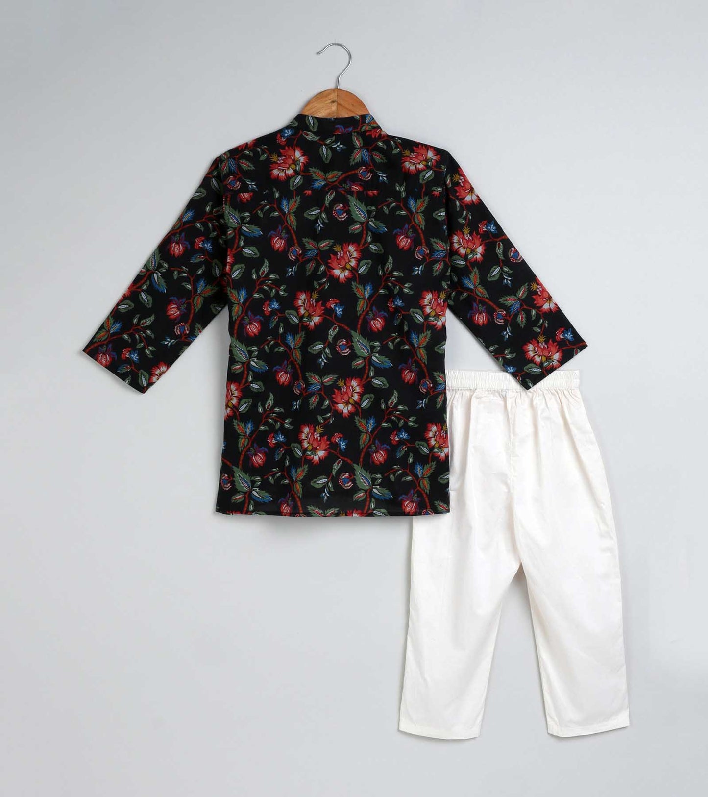 Boys Black Floral Printed Kurta Set