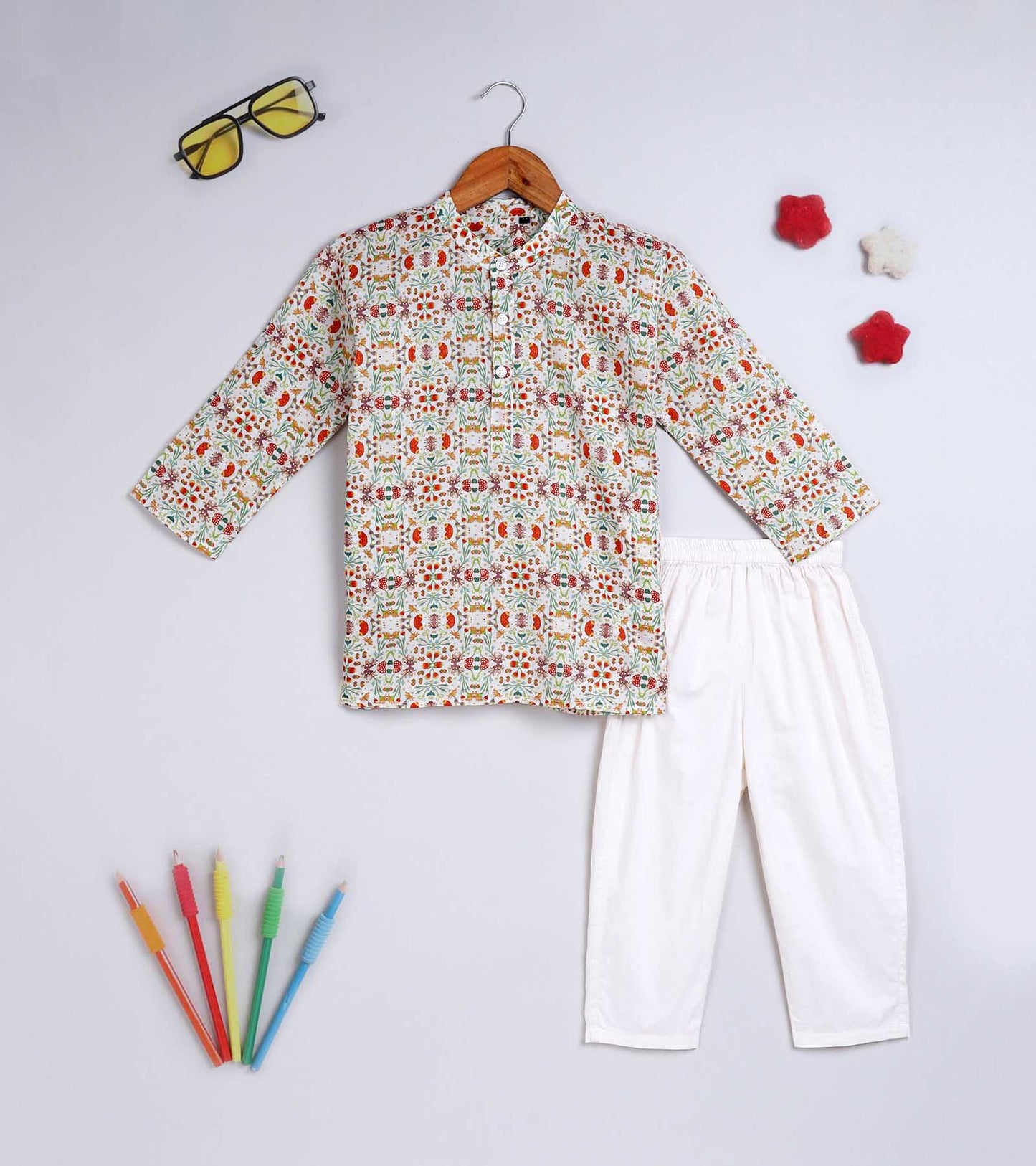 Boys Light Floral Printed Kurta Set