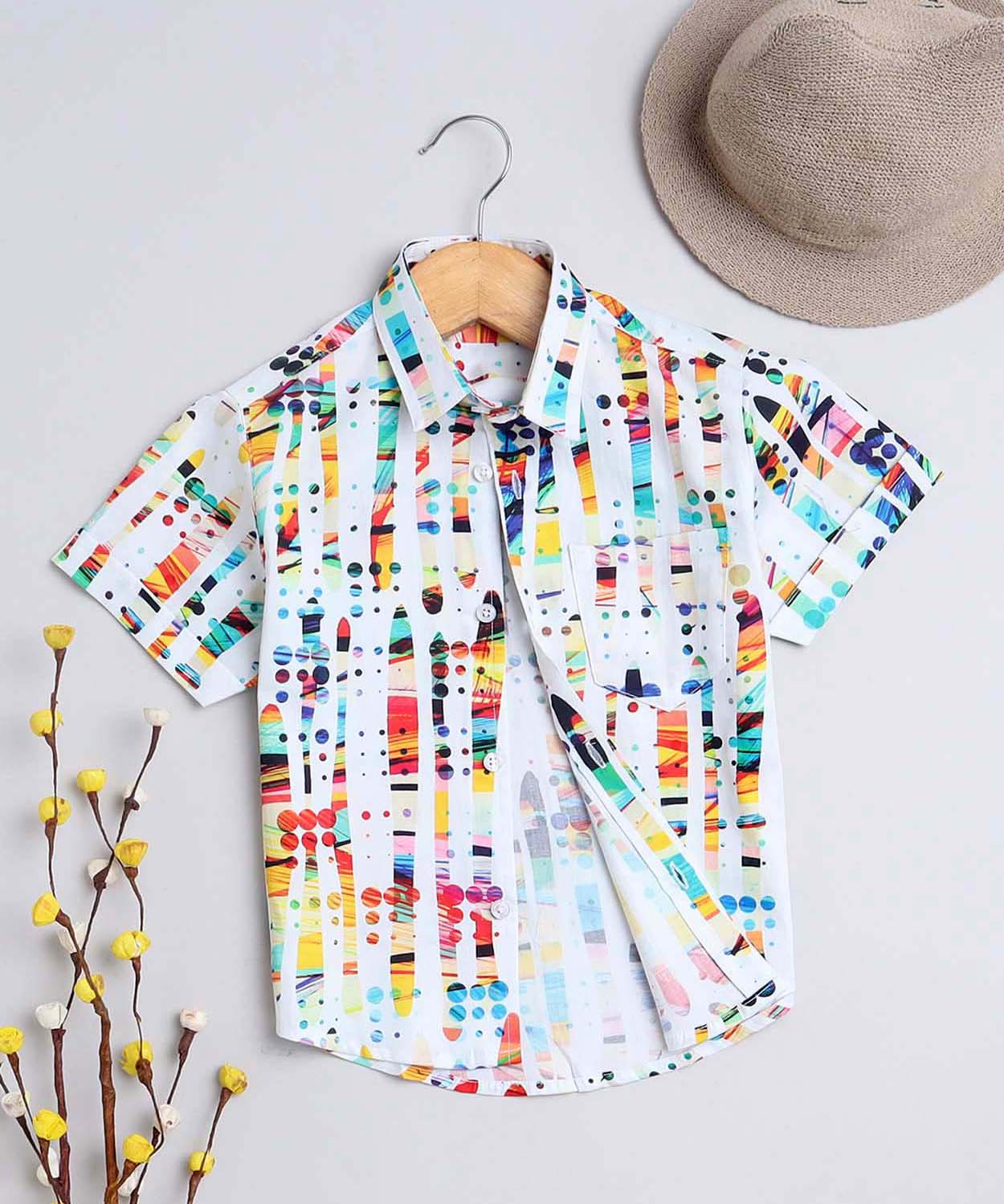 Koton Chemise Garçon Manches Courtes Imprimée Été - Boutons Mi-Hauteur 9/10 Ans Blanc