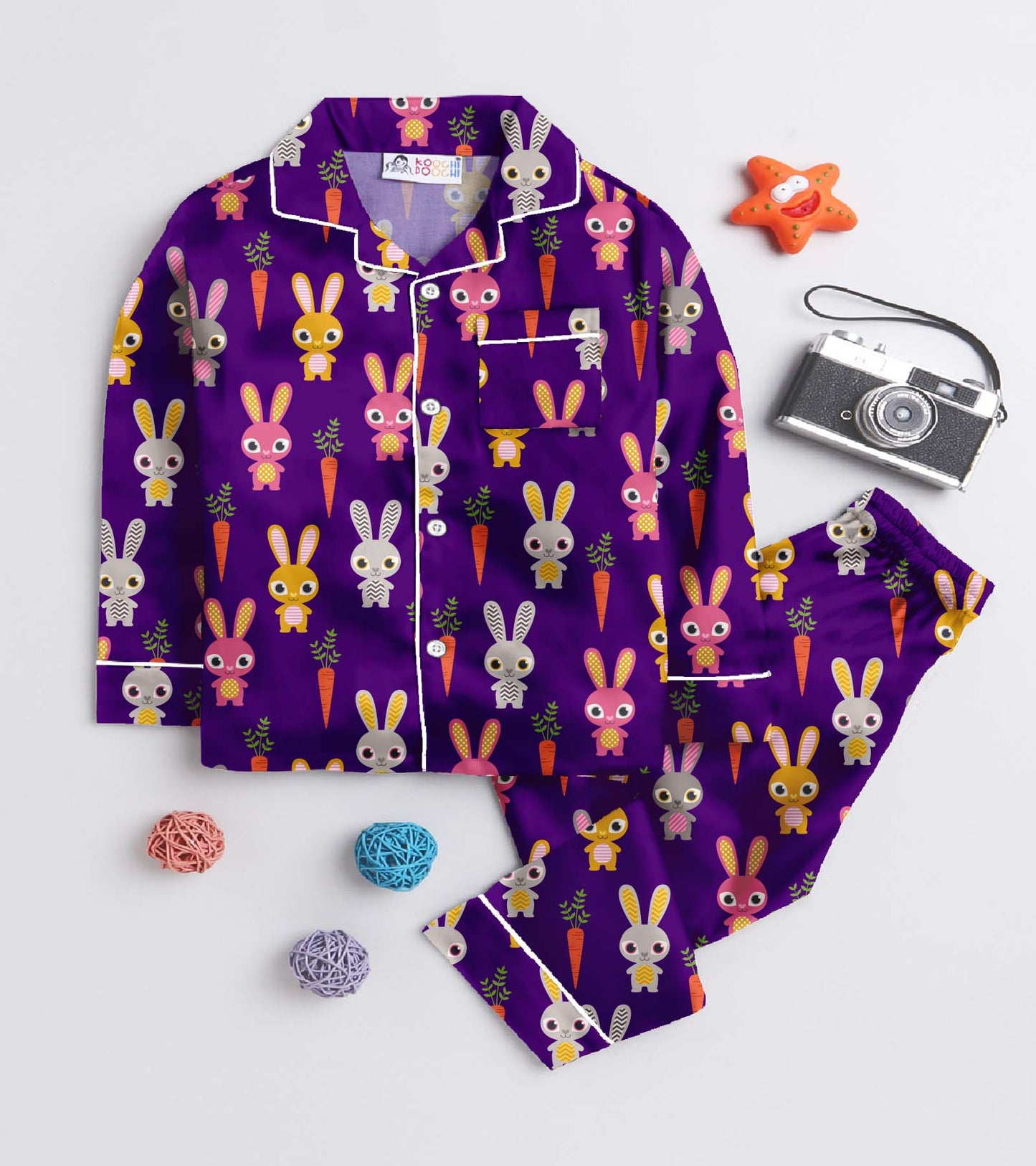 Bunny Printed Girls Pure Cotton Nightsuit Set