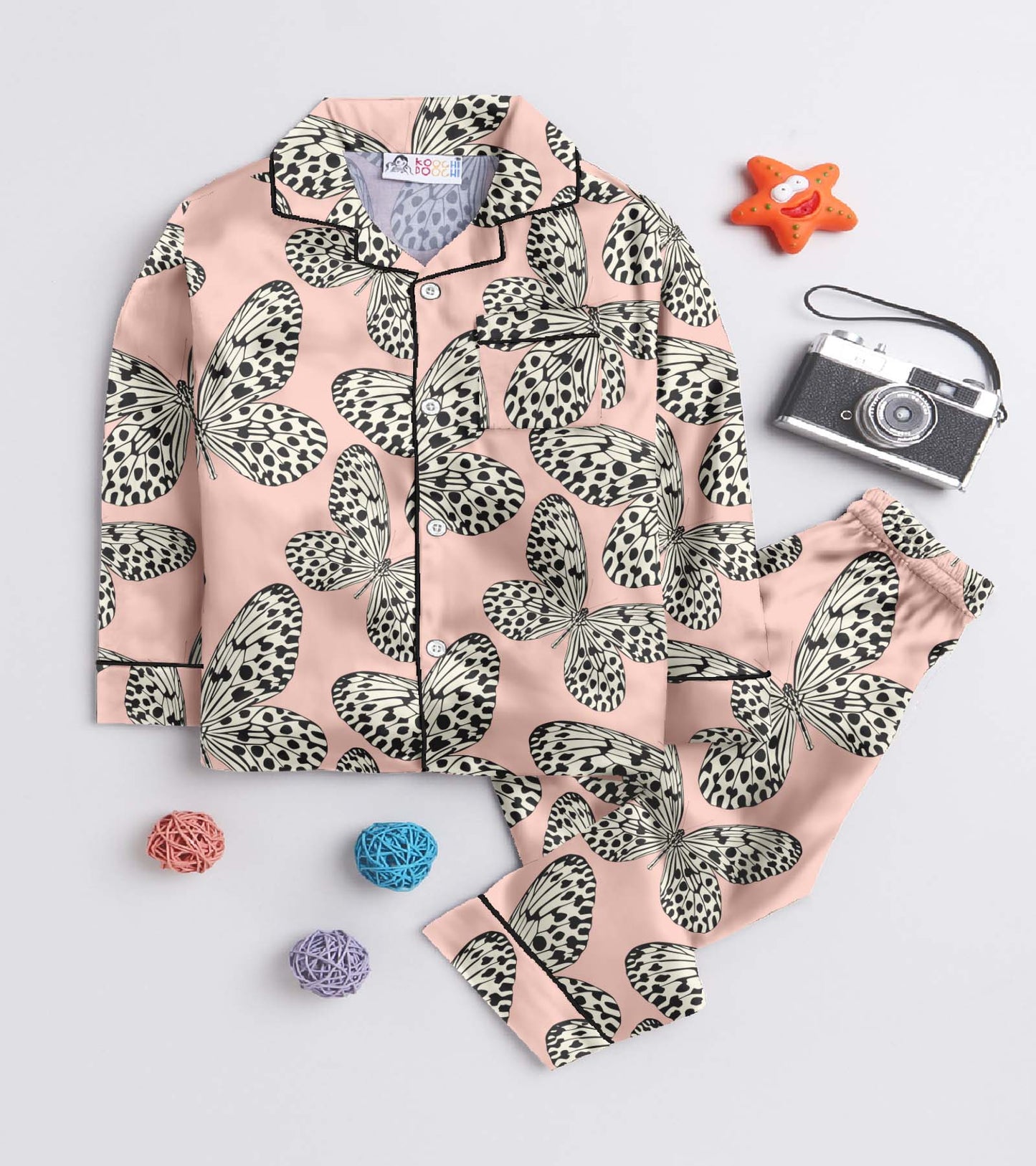 Butterfly Printed Girls Pure Cotton Nightsuit Set