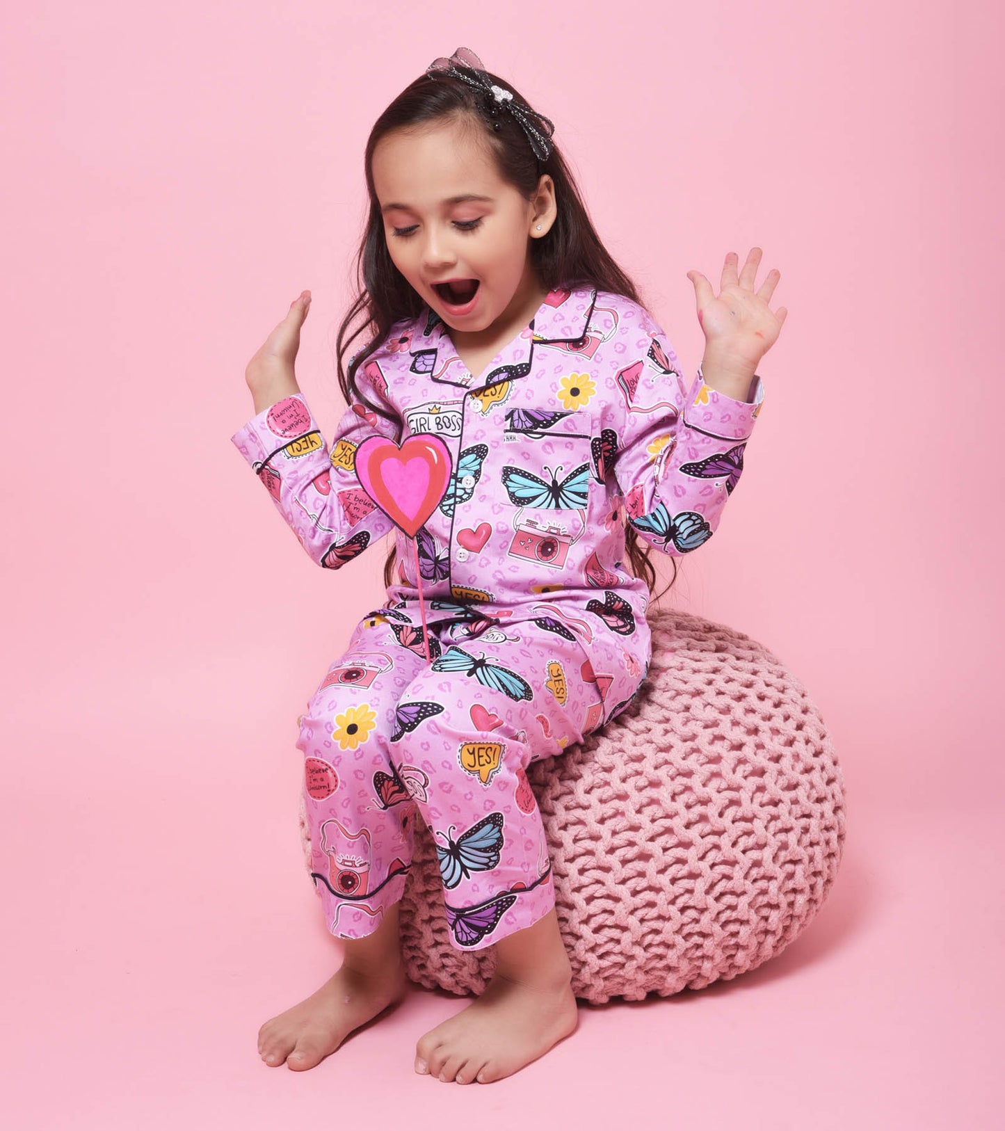Butterfly World Printed Girls Nightsuit Set