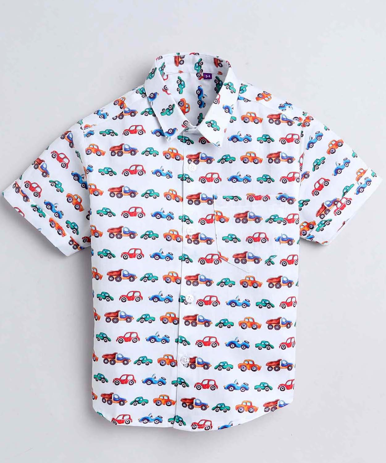 Car Print Pure Cotton Half Sleeve Shirt For Boys