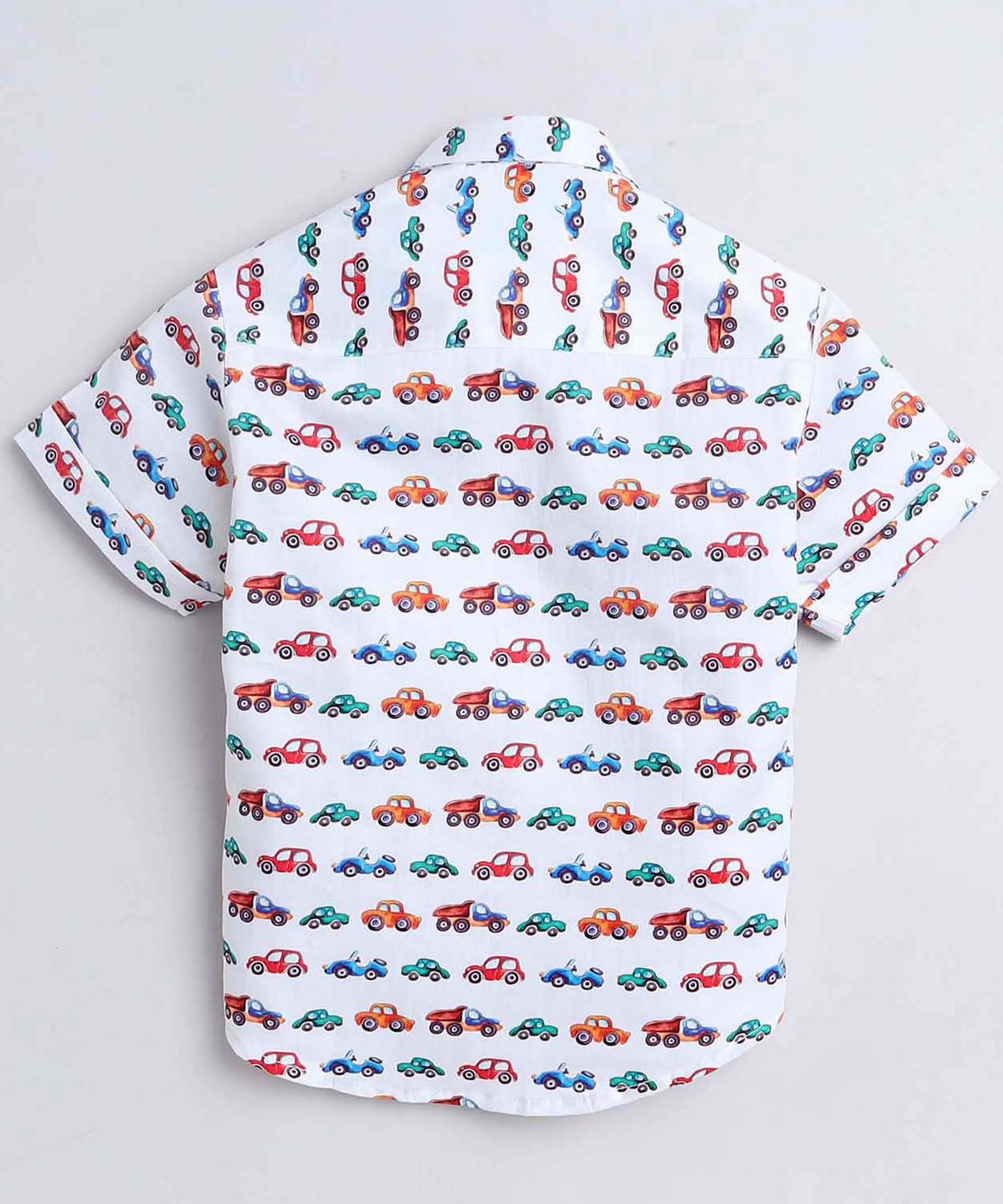 Car Print Pure Cotton Half Sleeve Shirt For Boys