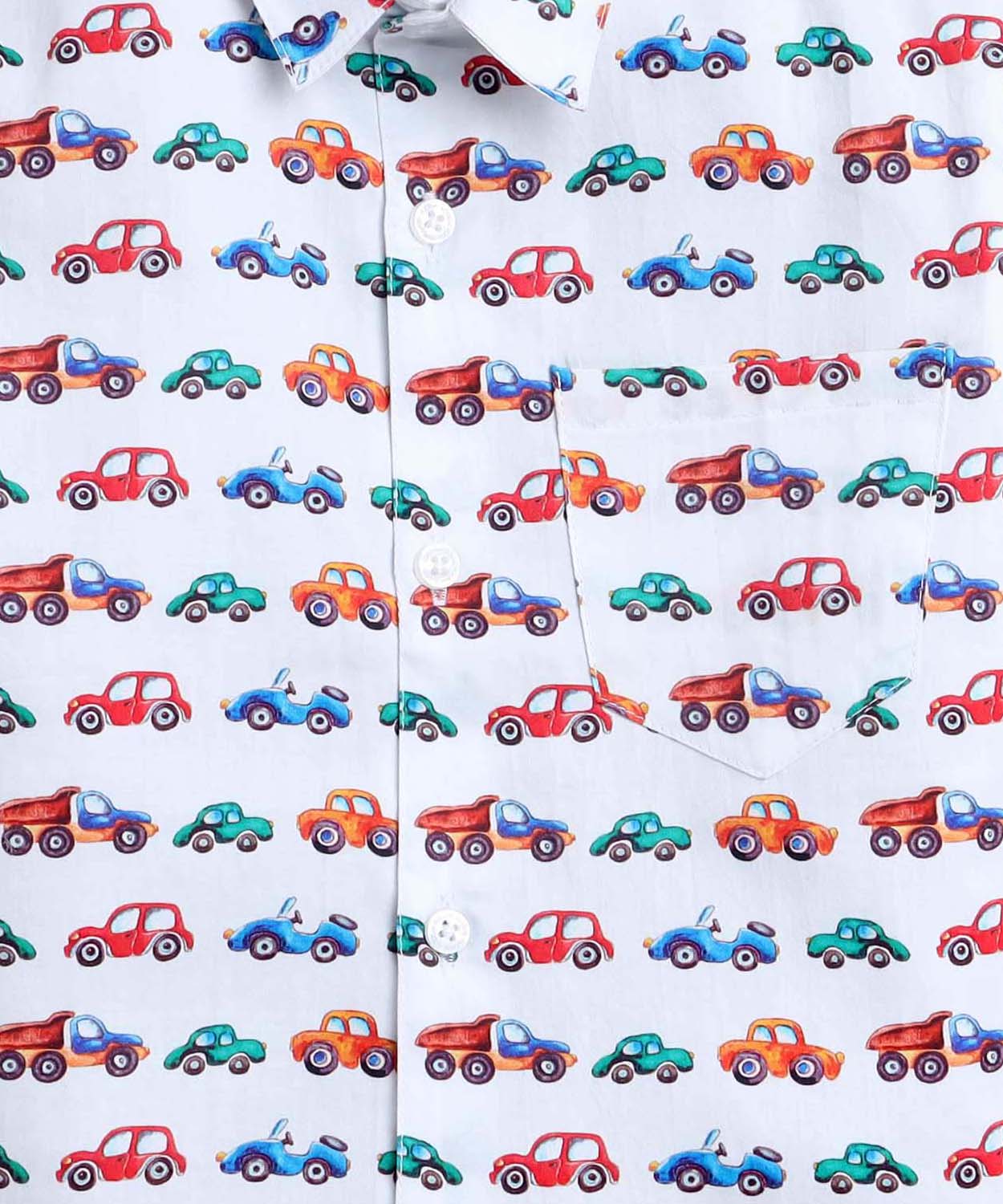 Car Print Pure Cotton Half Sleeve Shirt For Boys