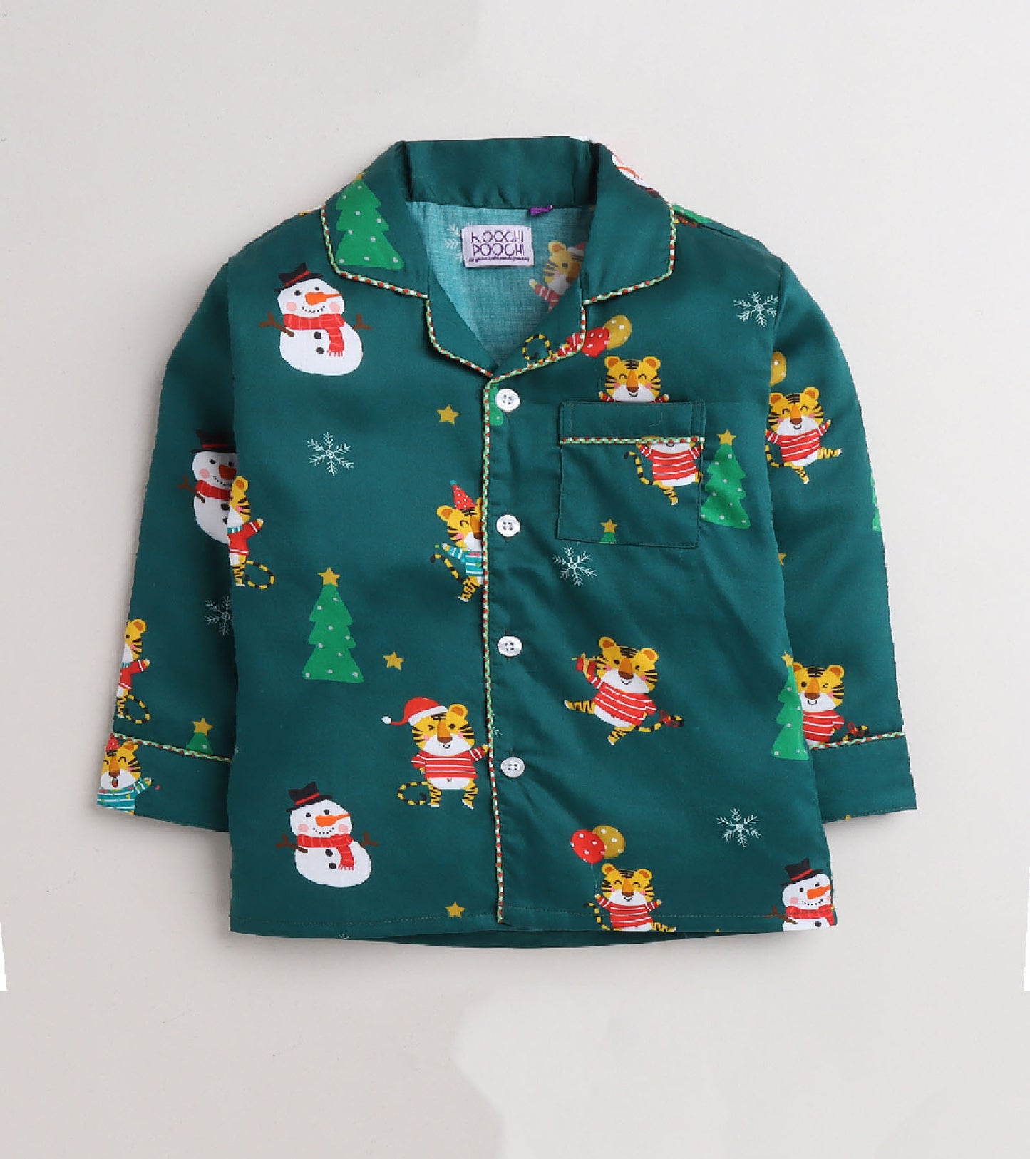 Christmas Dark Green Cute Santa Printed Nightsuit Set