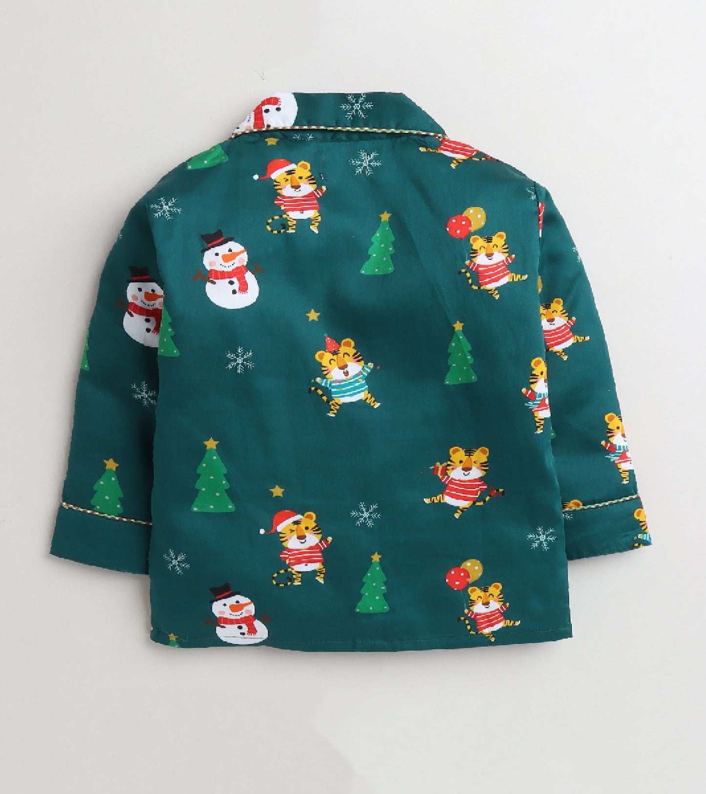 Christmas Dark Green Cute Santa Printed Nightsuit Set